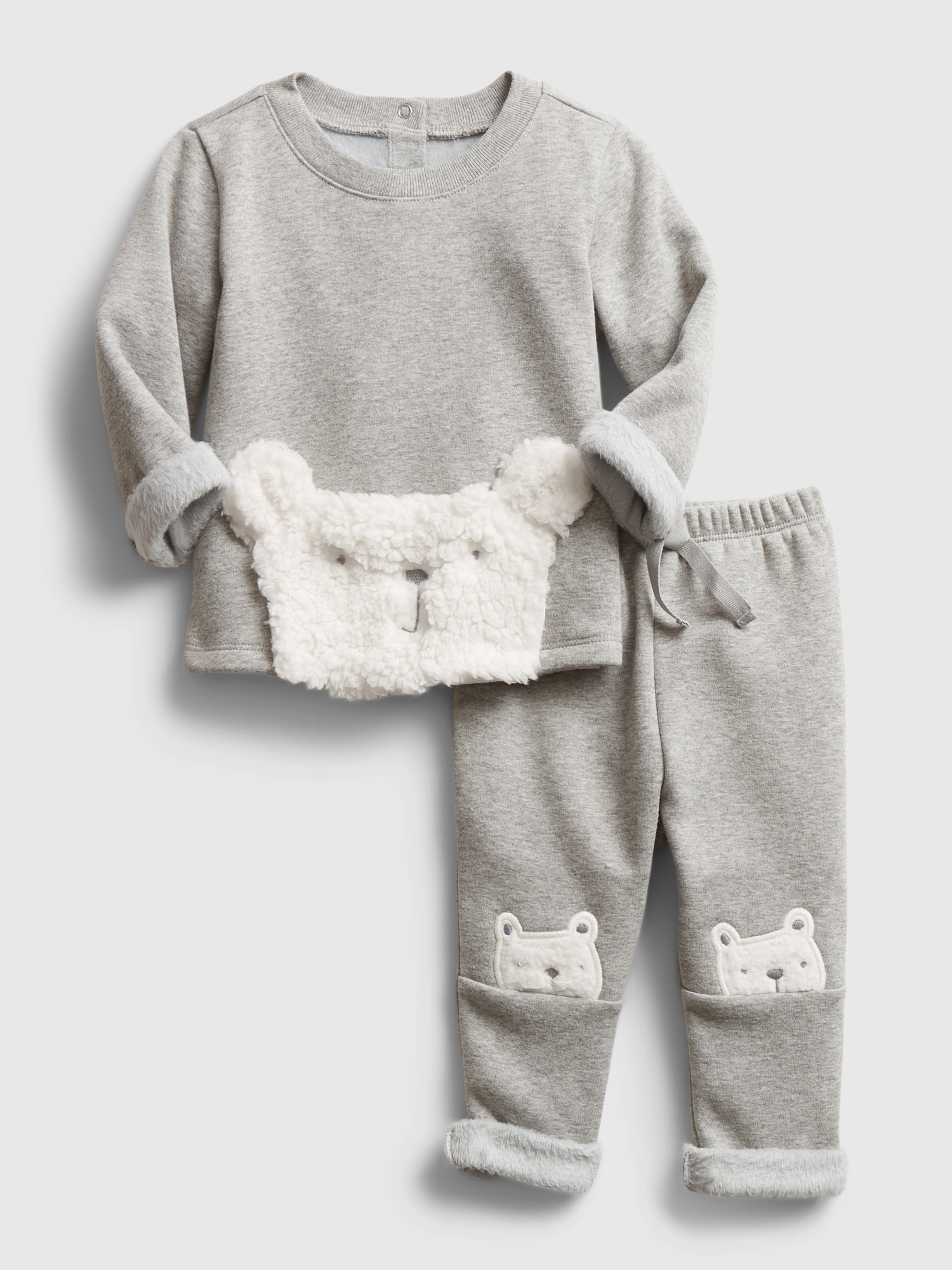 Cozy Grey Fleece Polar Bear Pajama Set