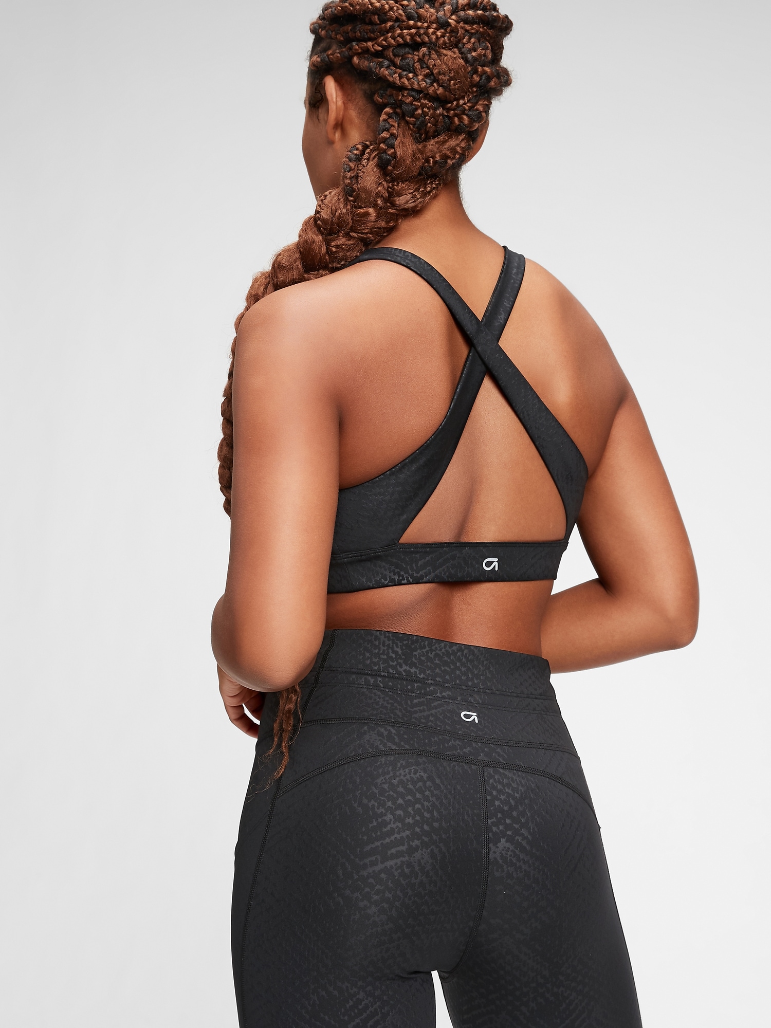  G Crossback Mid Printed, Black - sports bra