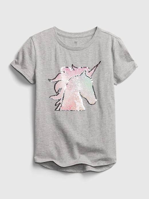 Flippy Sequin Unicorn Short Sleeve Shirt for Girls (X-Large Plus 14/16)  White