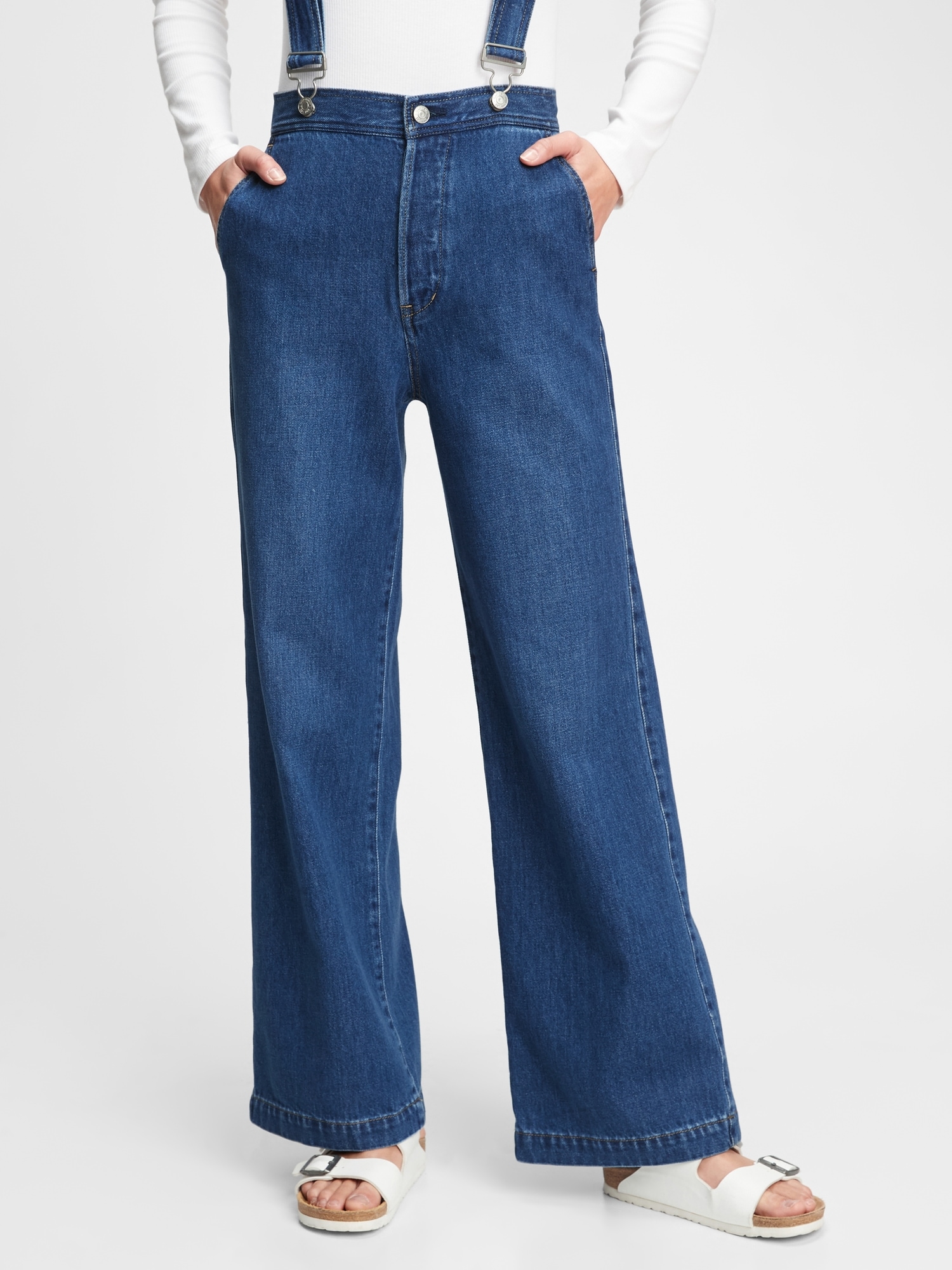 Wide-Leg Suspender Jeans
