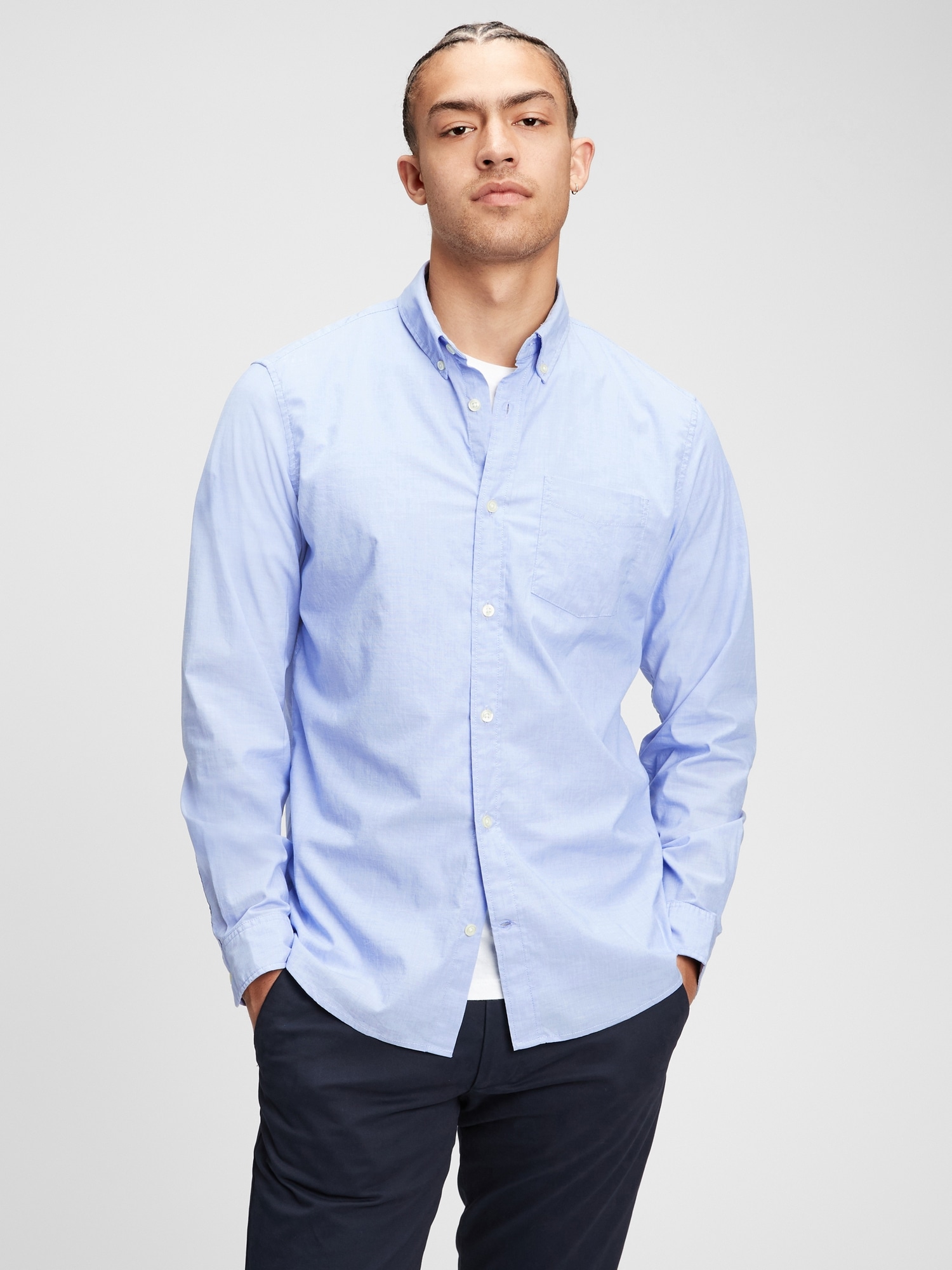 Chemise en popeline extensible d’aspect usé, coupe standard