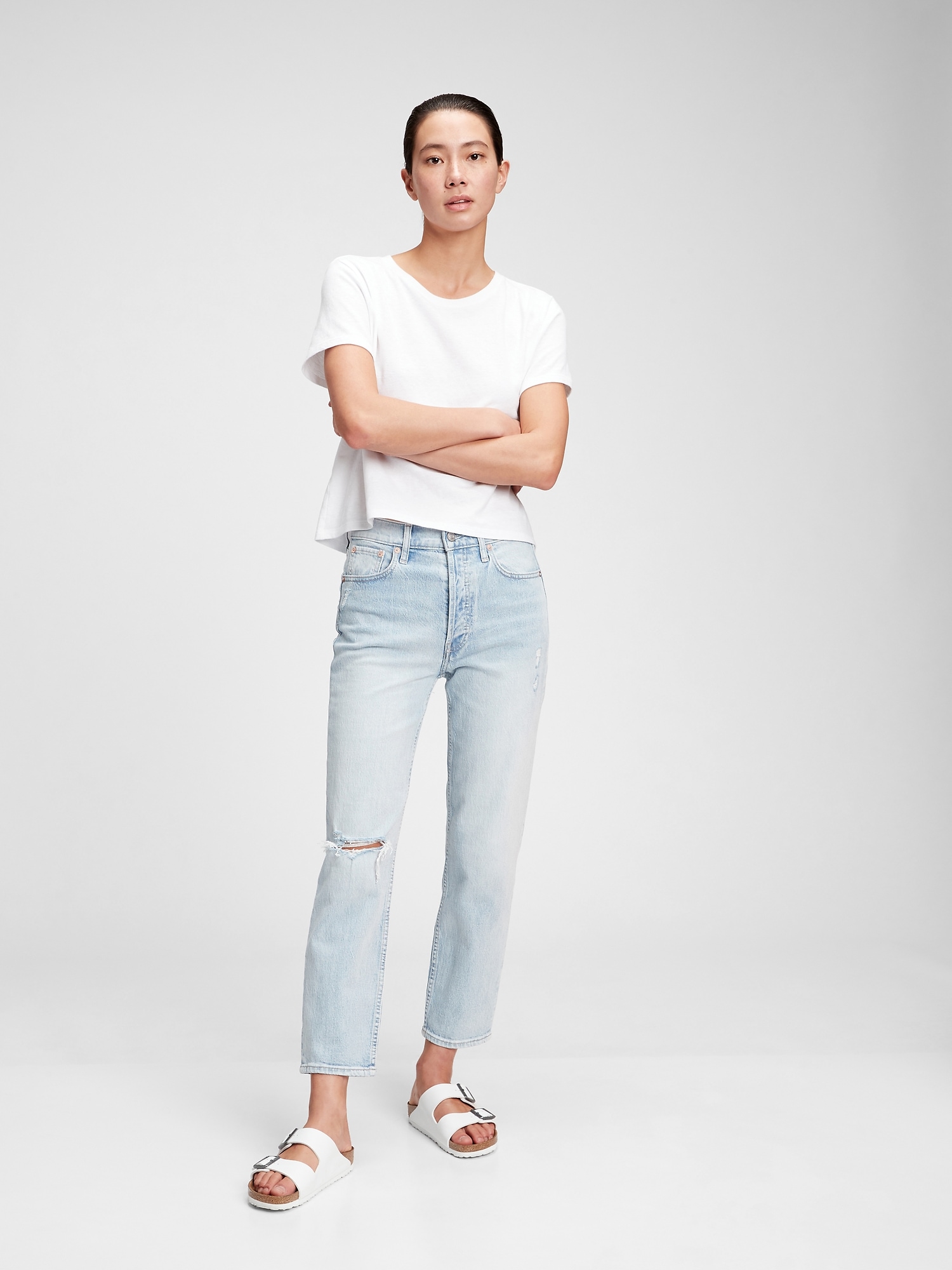 High Rise Cheeky Straight Jeans with Washwell Light Indigo