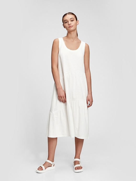 Gap Sleeveless Tiered Ruffle Midi Dress. 1