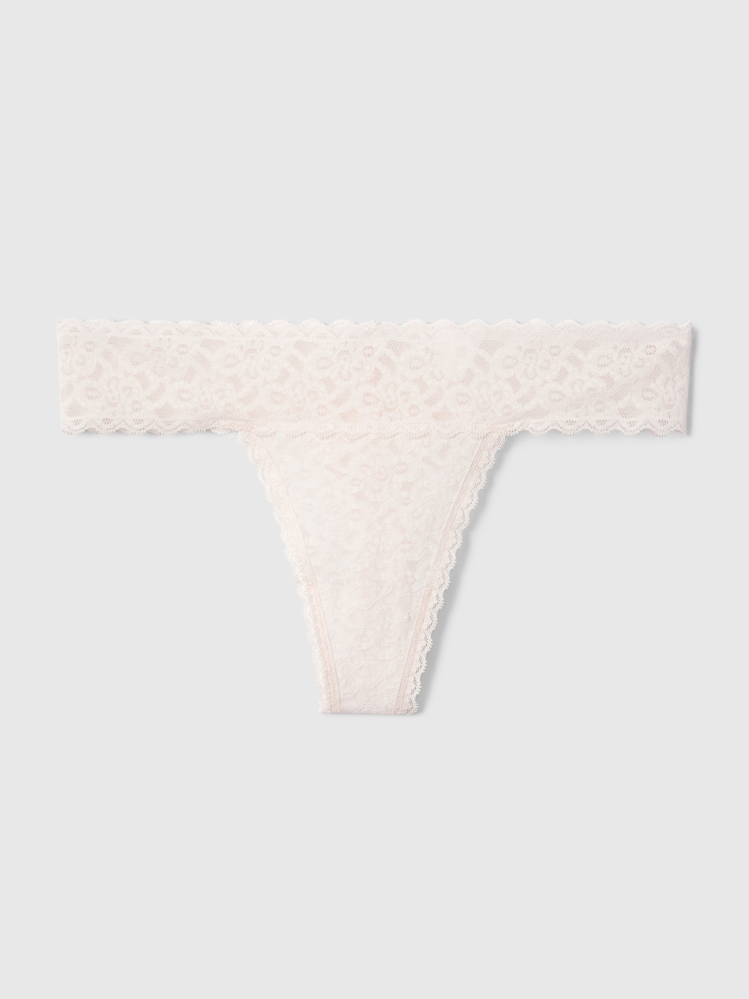 Cotton and Scalloped Trim Thong Panty - White