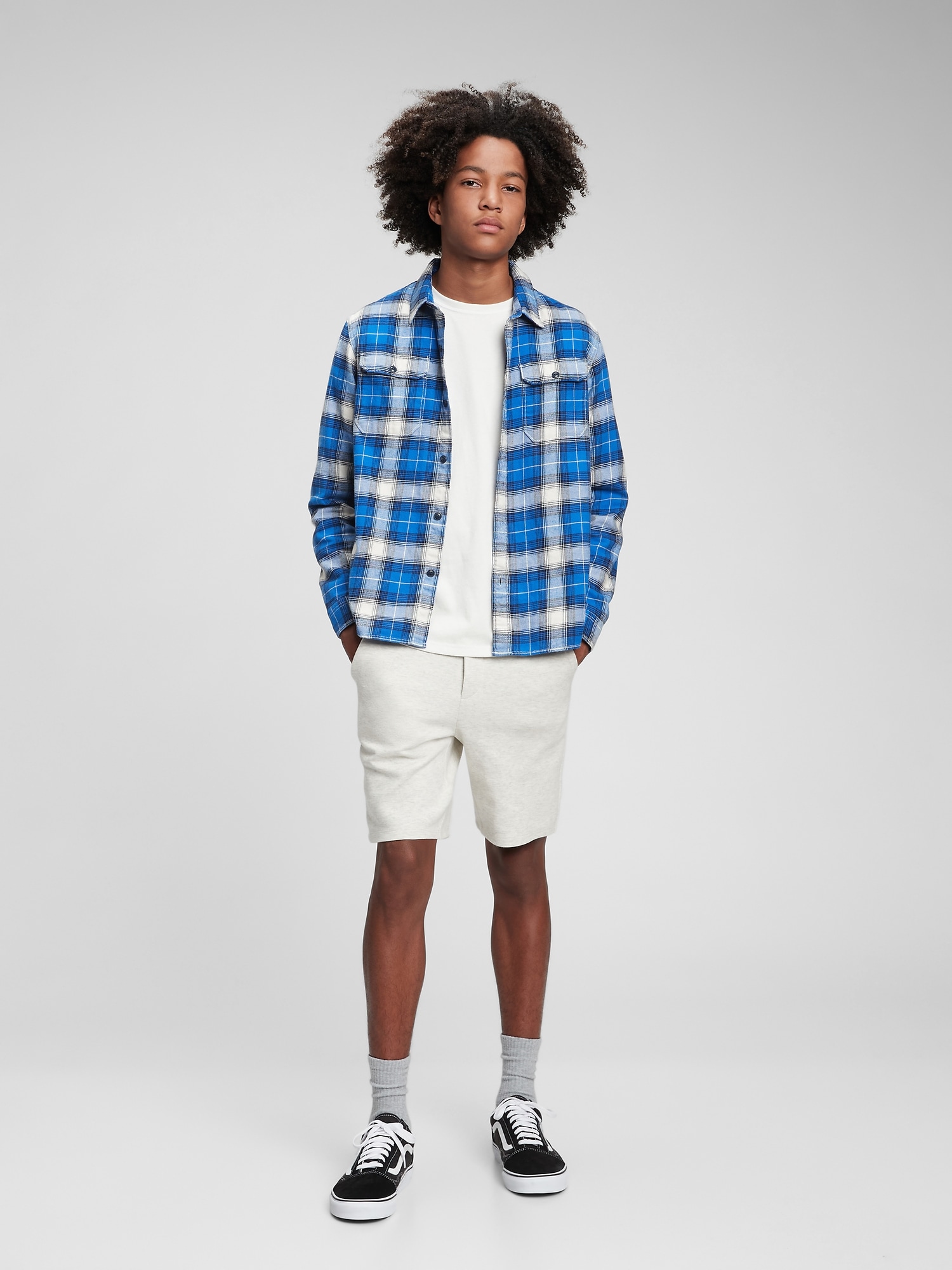 Plaid shirt with on sale shorts