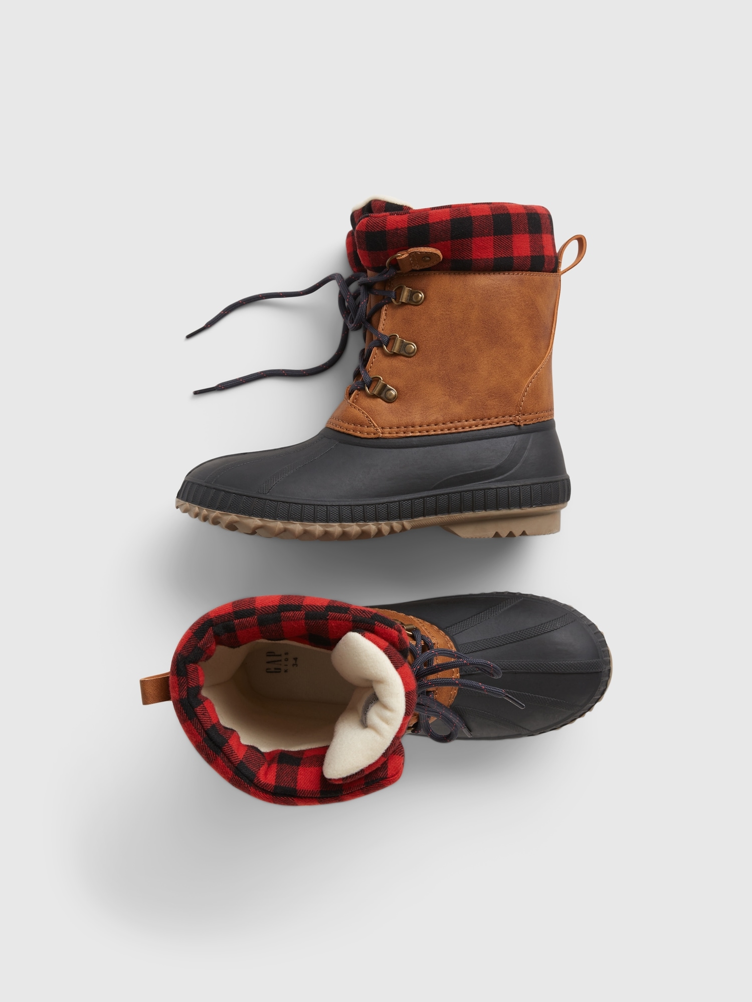 Duck boots with 2025 plaid lining