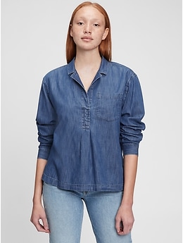 100% Organic Cotton Denim Popover Shirt | Gap