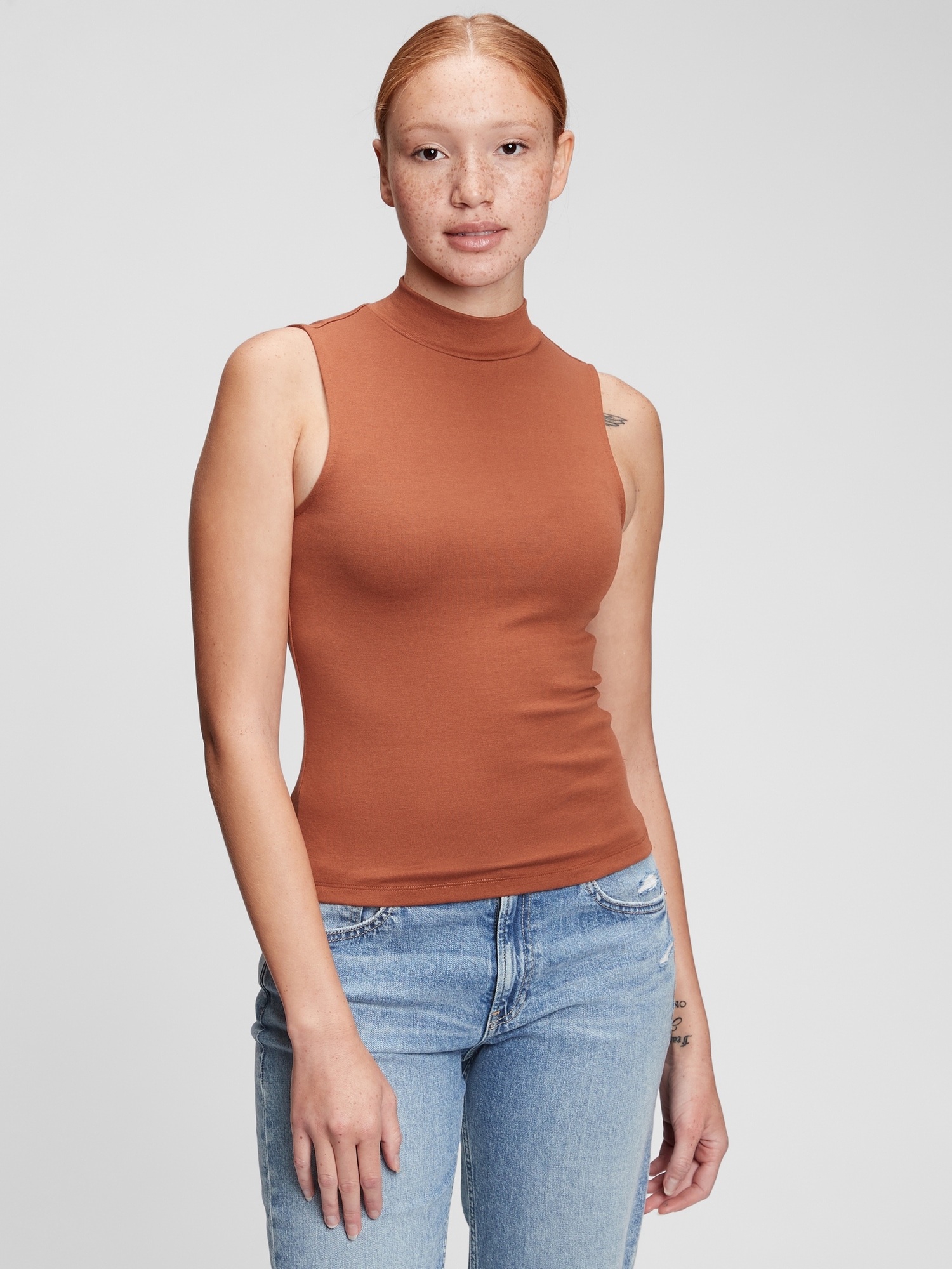 Modern Sleeveless Mockneck T-Shirt