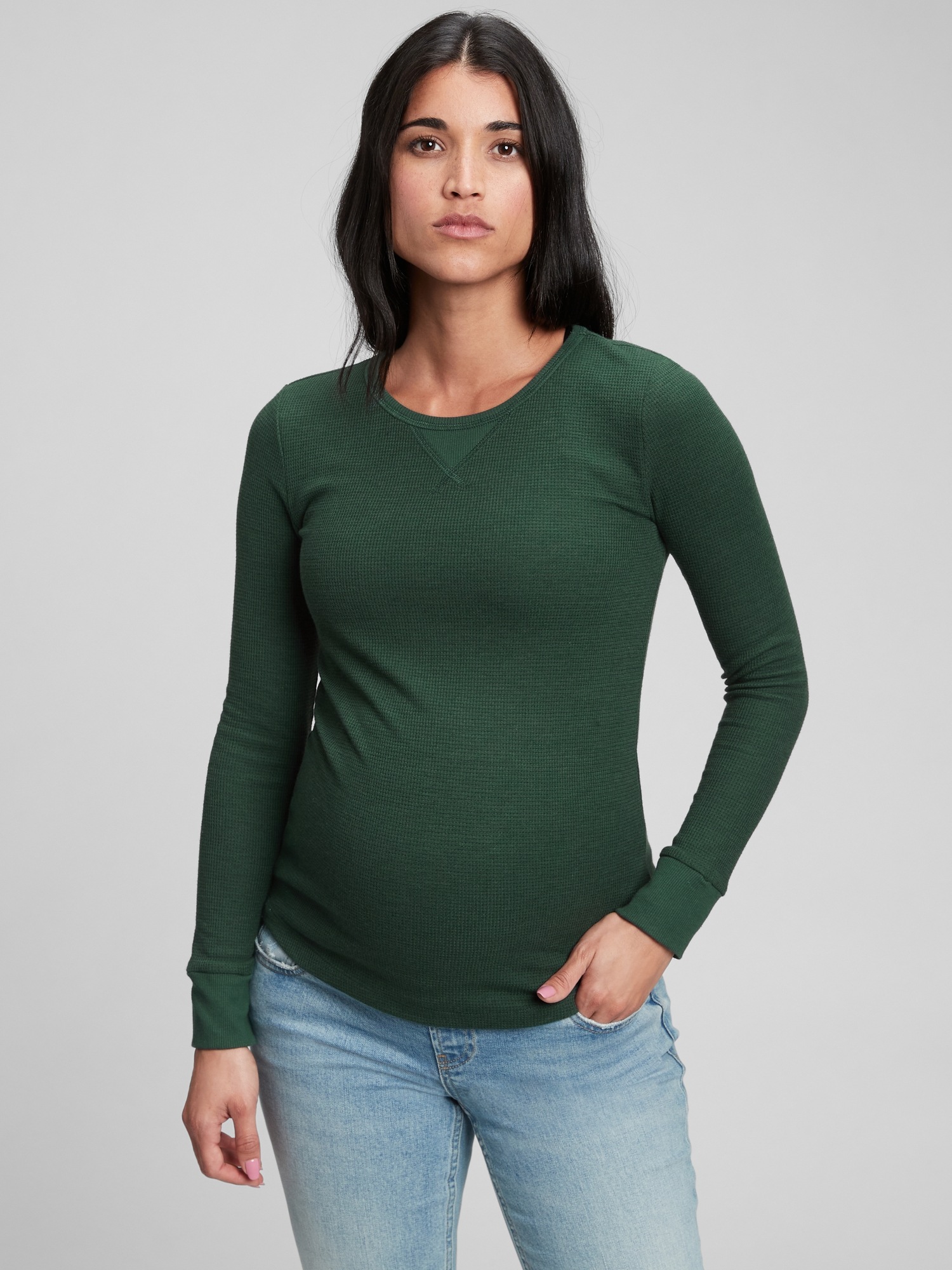 Gap Maternity Waffle Crewneck T-Shirt green. 1