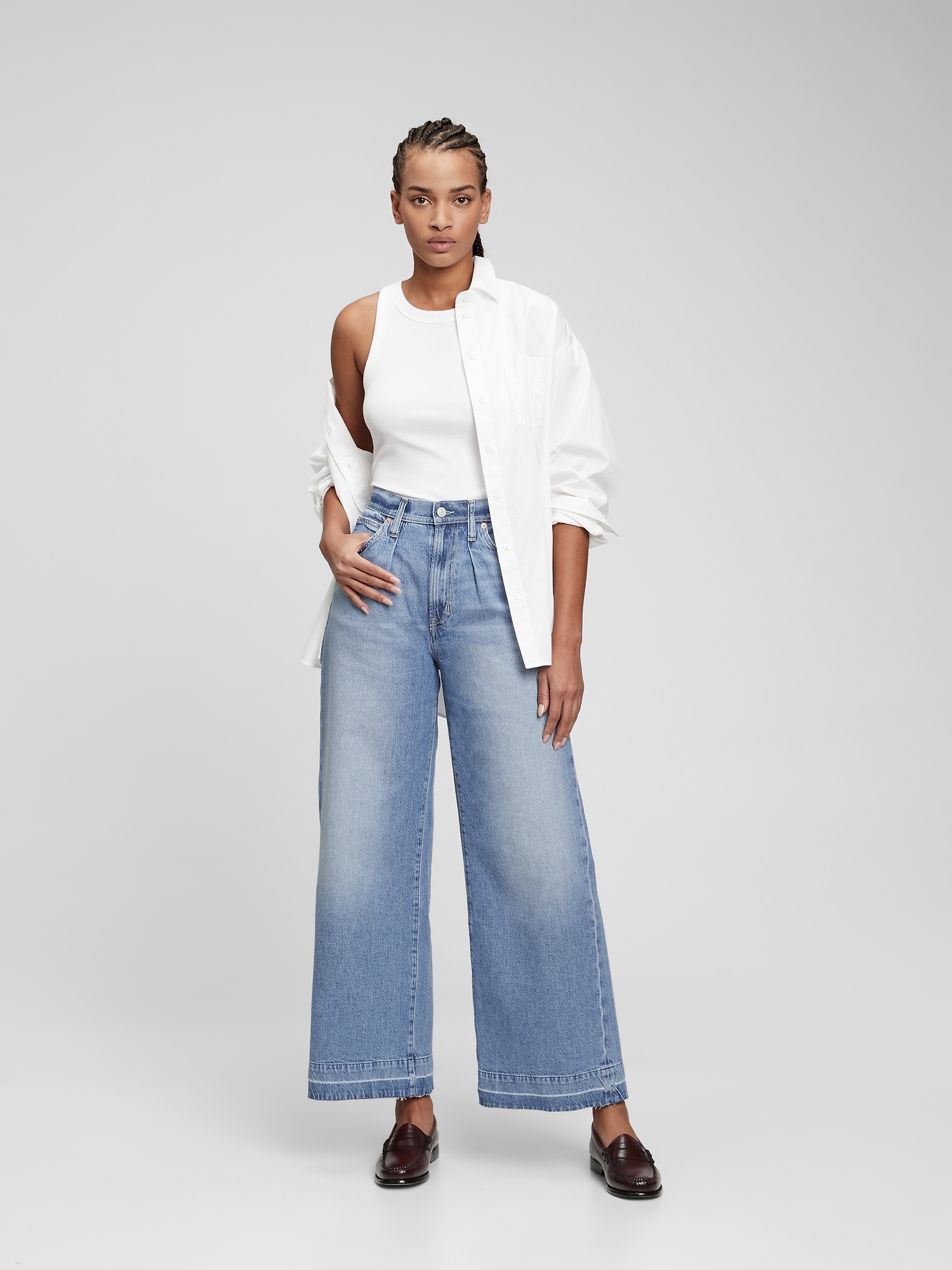 Brglopf Women Solid High Waist Pants Fold Pleated Straight Leg Long Trousers  Work Casual Tapered Ankle Pants with Pockets 