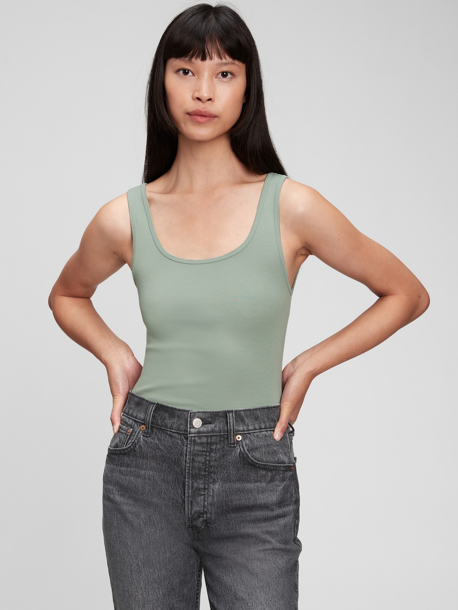 Everyday Essential Sage Green Ribbed Racerback Tank Top