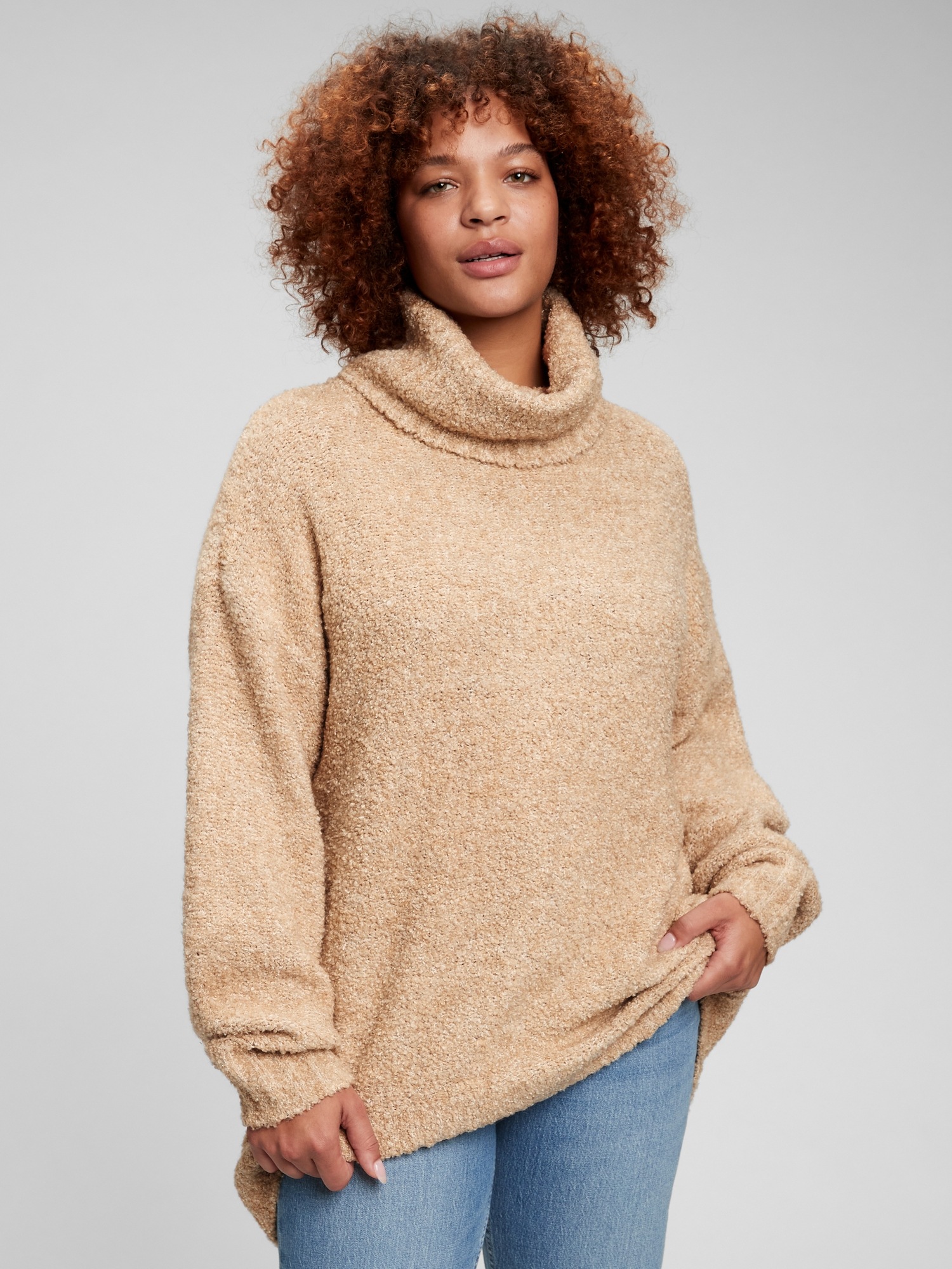 Cozy Boucle Turtleneck Tunic Sweater