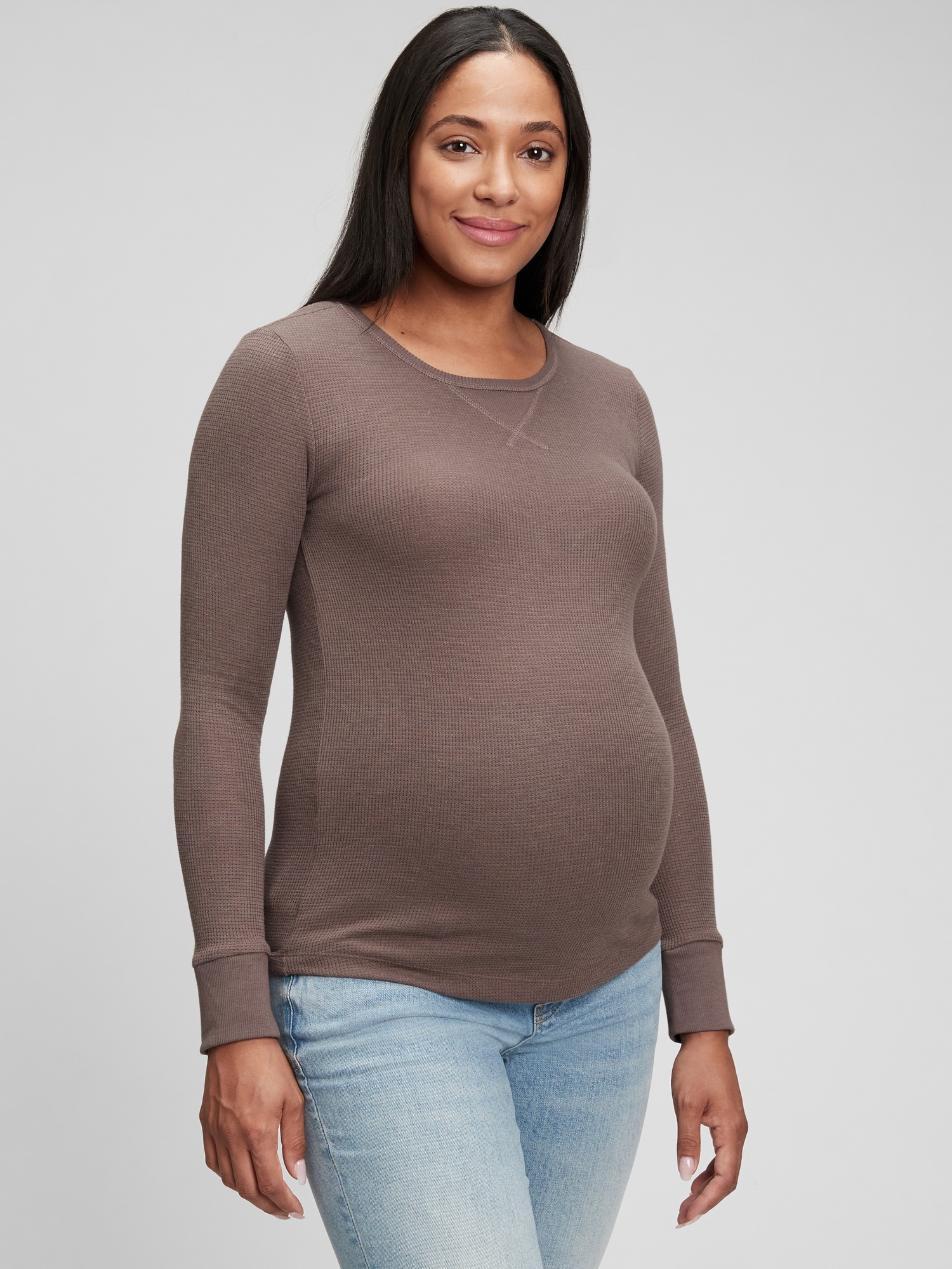 Gap Maternity Waffle Crewneck T-Shirt brown. 1