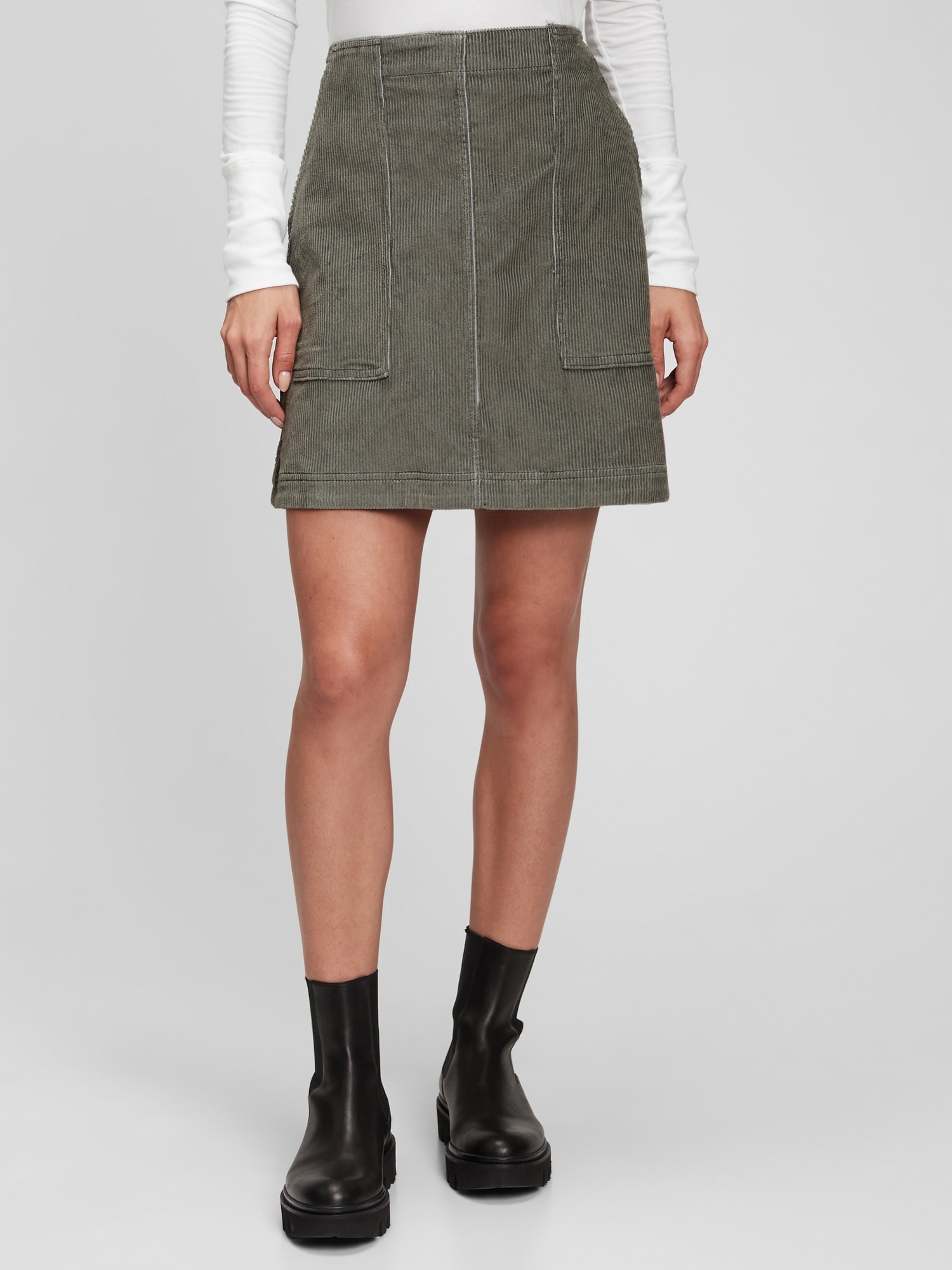 Corduroy zip clearance up mini skirt