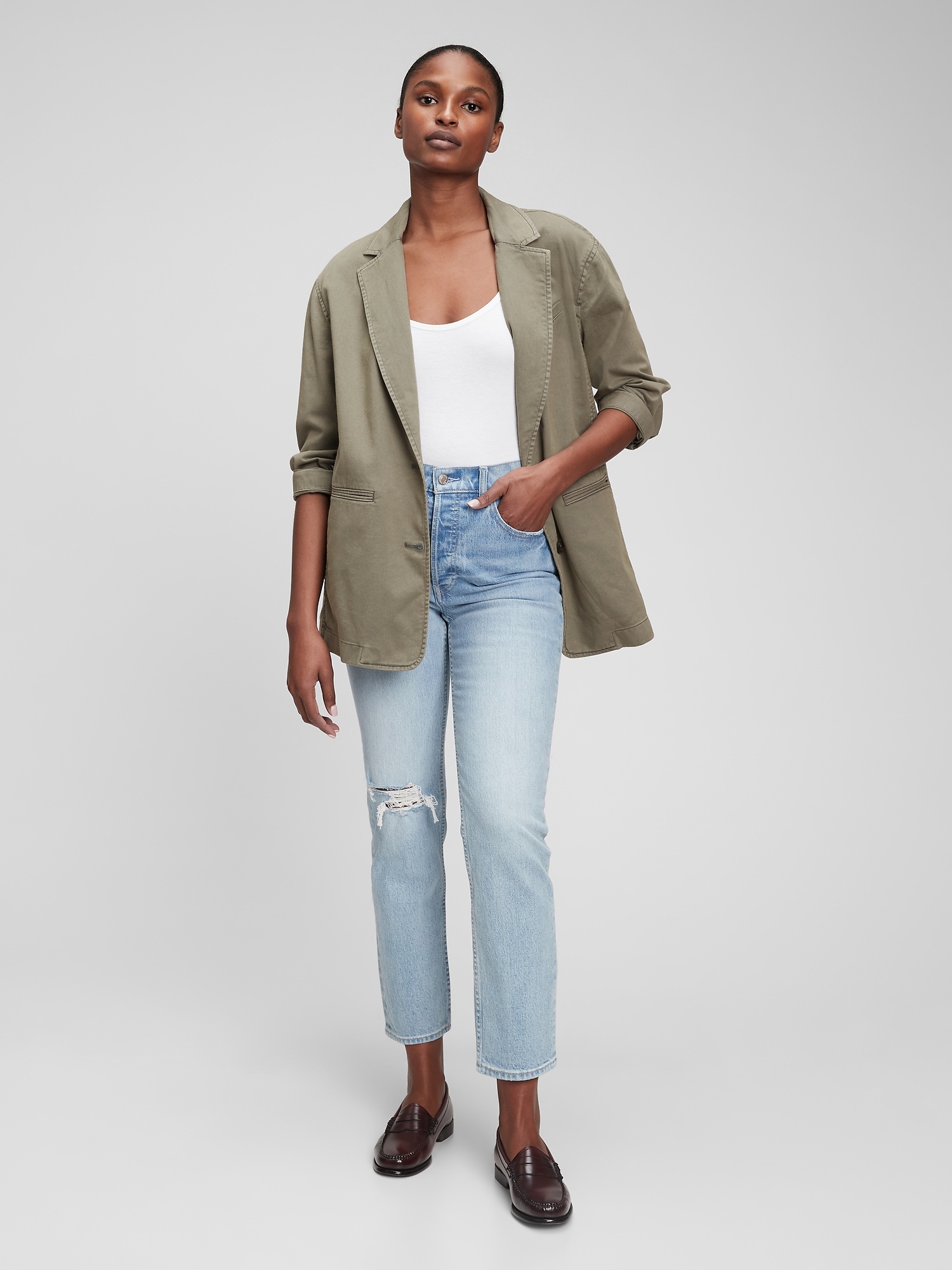 Khaki on sale oversized blazer