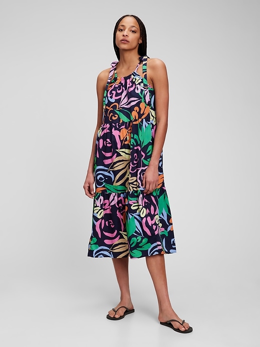 View large product image 1 of 1. Tie-Shoulder Tiered Midi Dress