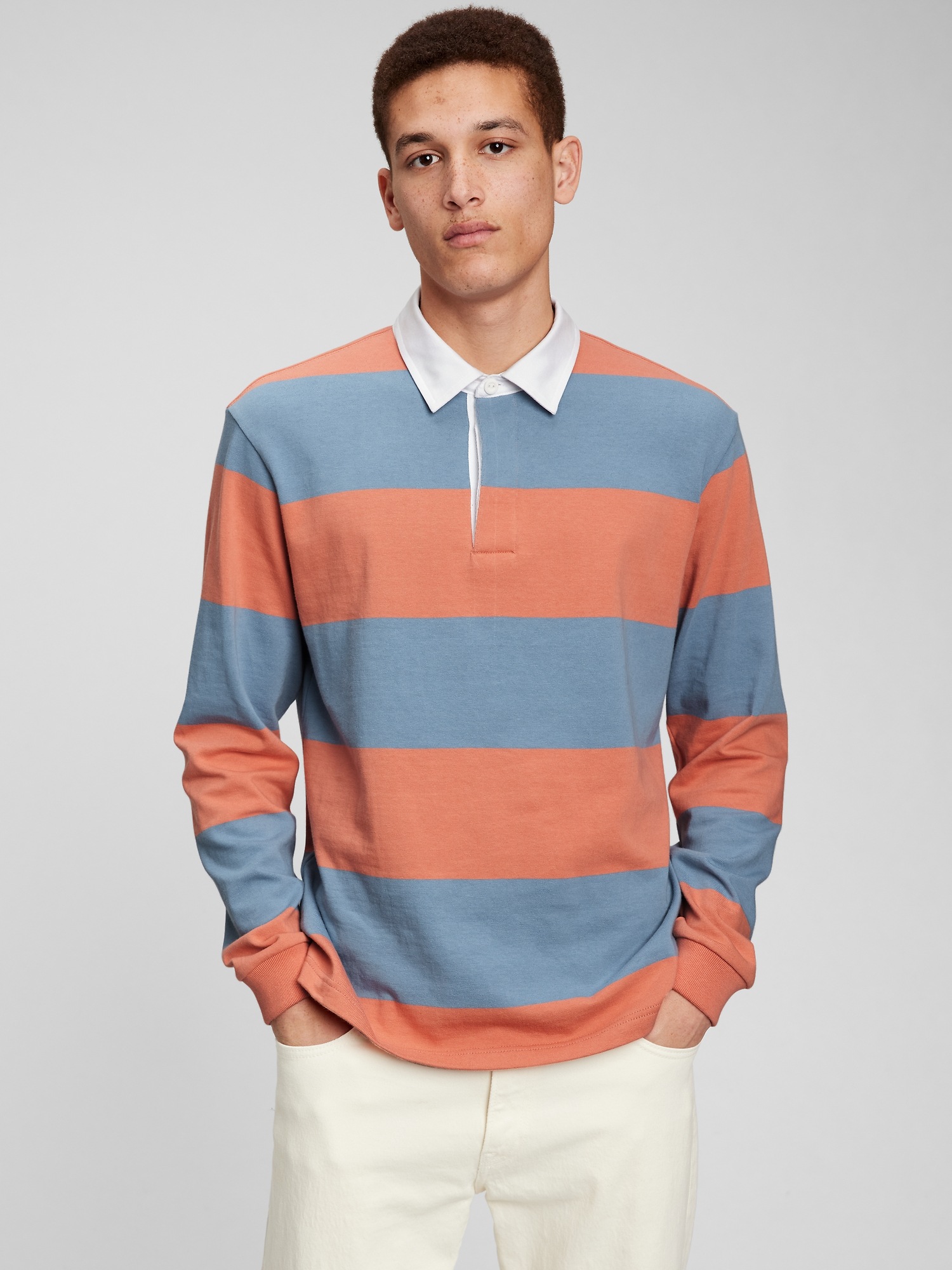 orange and blue rugby shirt