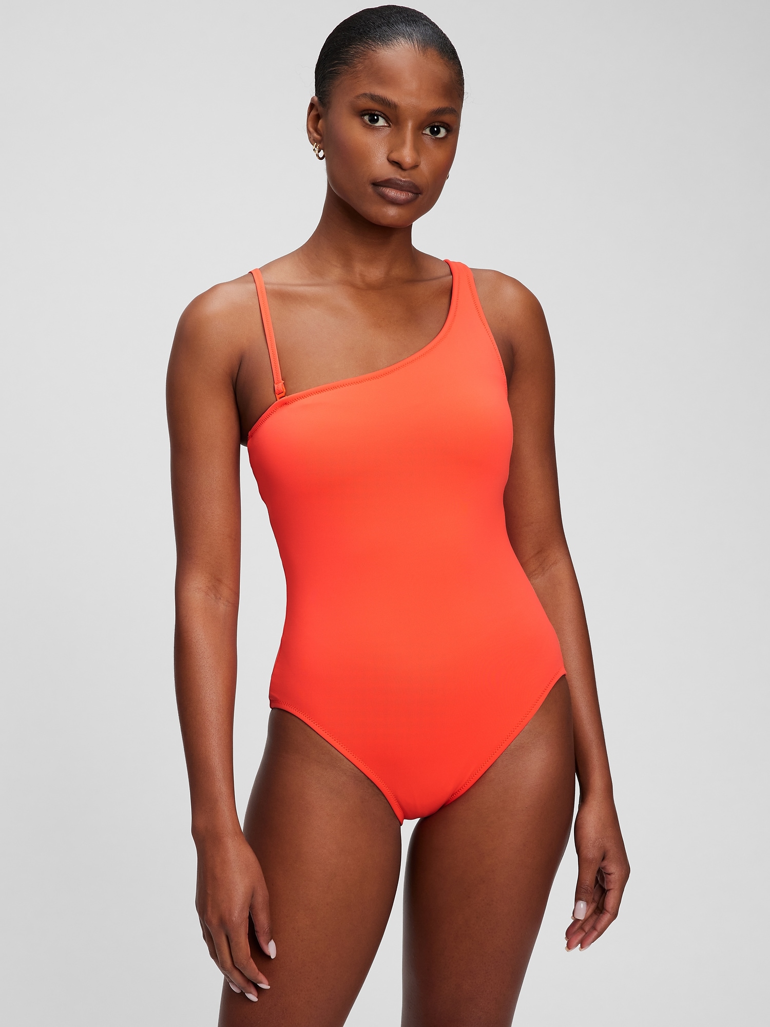 Retro One Shoulder Bathing Suit Solid One Piece Swimwear – LadyBeachWear
