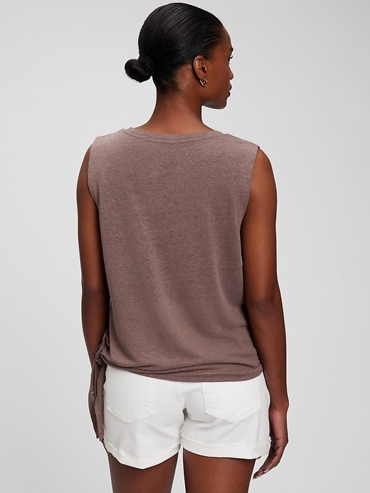 Image number 2 showing, Linen Blend Side Tie Sleeveless T-Shirt