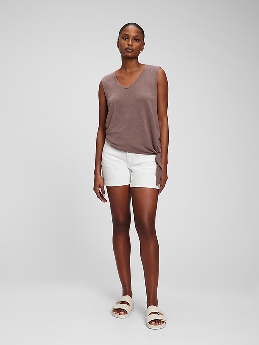 Image number 1 showing, Linen Blend Side Tie Sleeveless T-Shirt