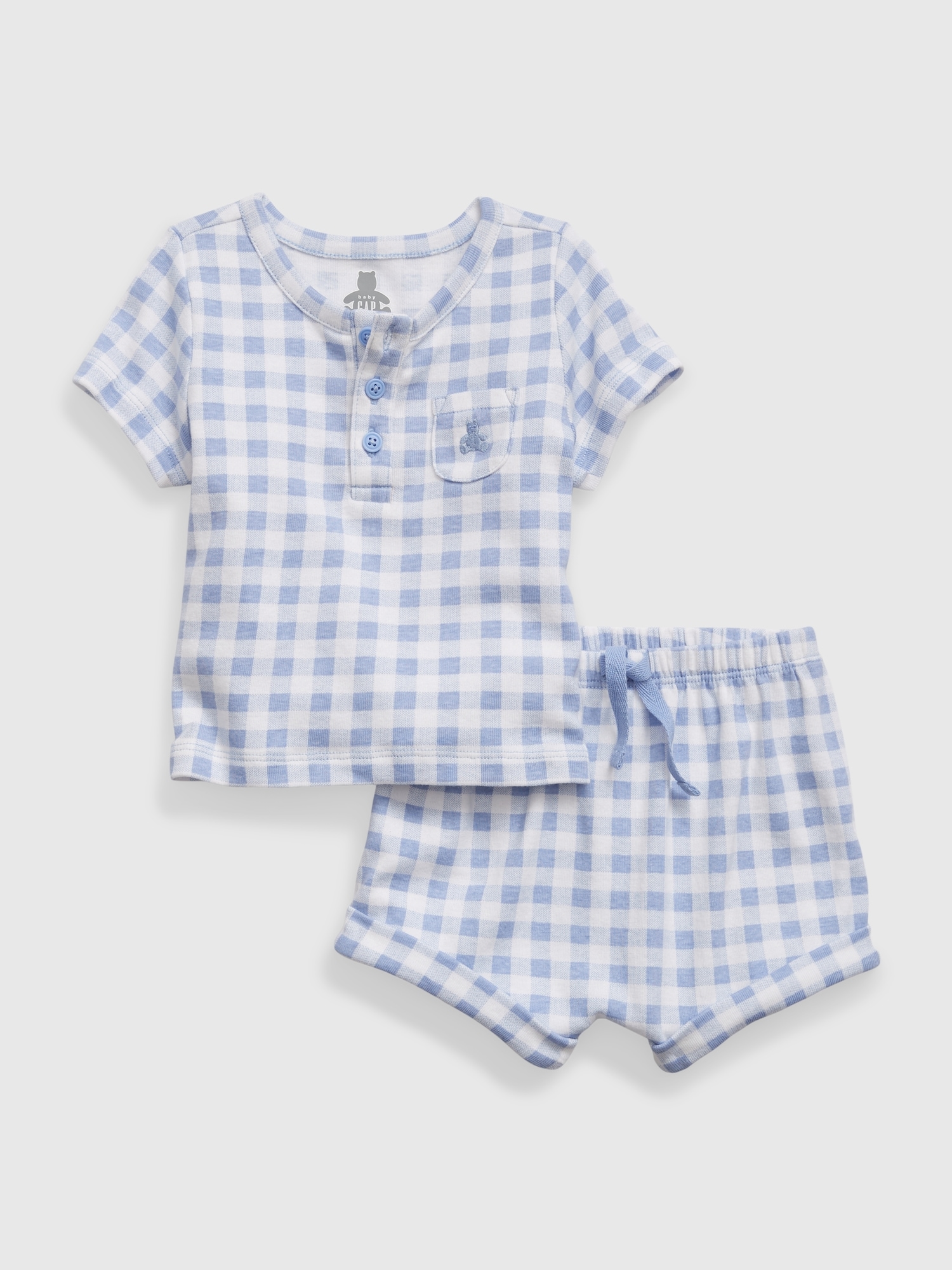 Gap Baby 100% Organic Cotton Henley Two-Piece Outfit Set blue. 1