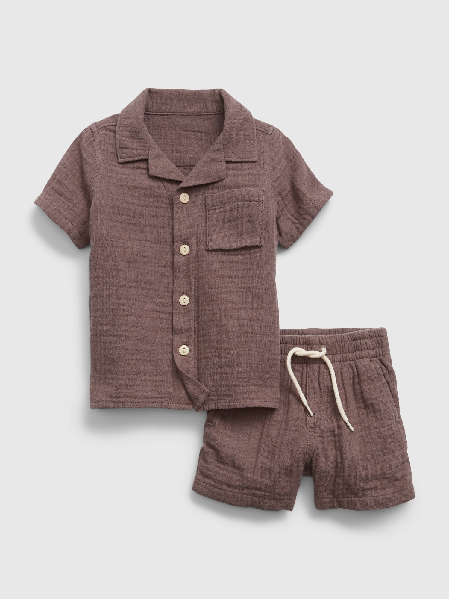 Gap Baby Crinkle Gauze Outfit Set brown. 1