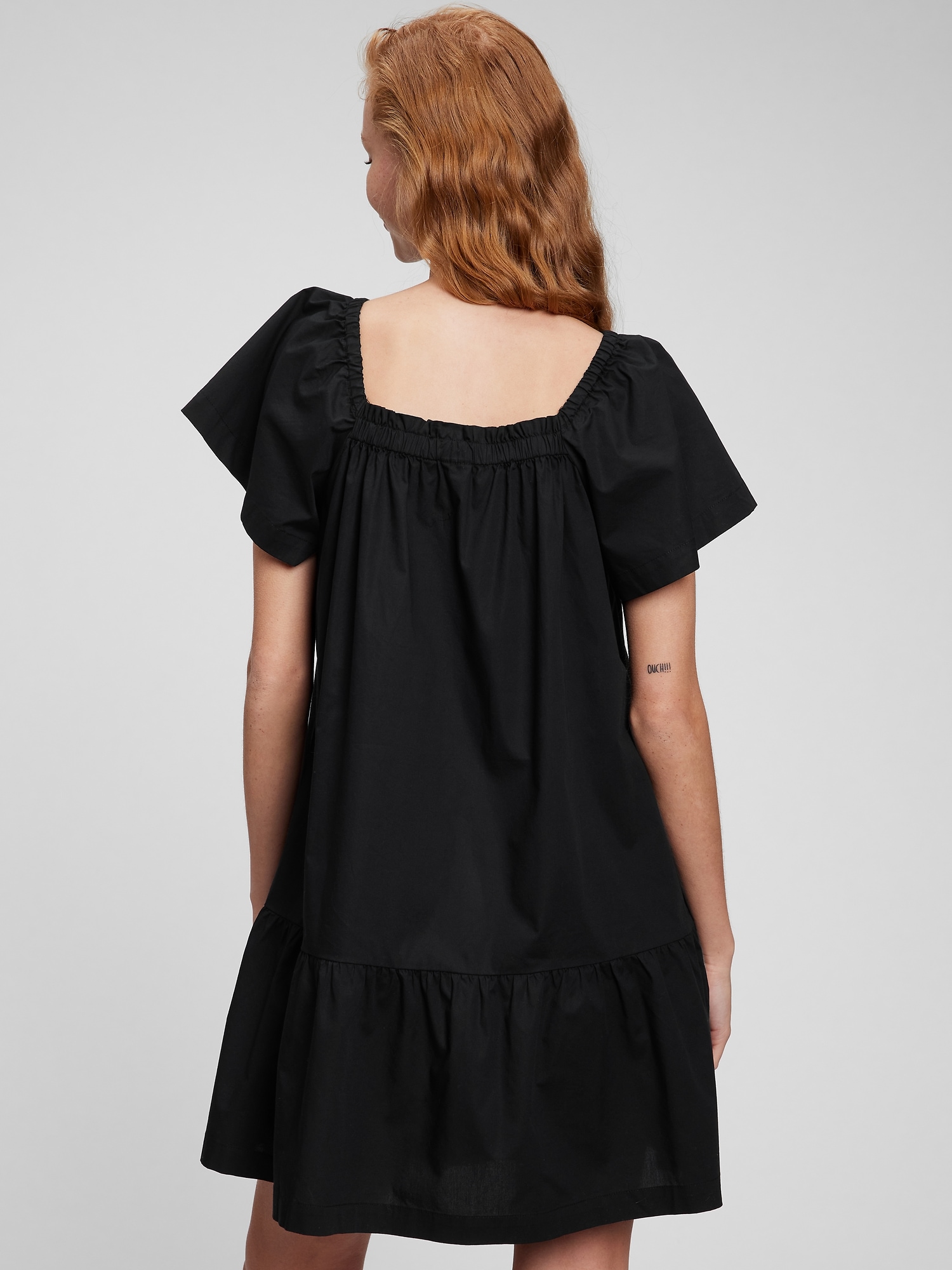 Cute Summer Dress Women Flutter Short Sleeve Ruffle Mini Dresses with Belt  Wrap V Neck Casual Beach Sun Dress (Large, Black)