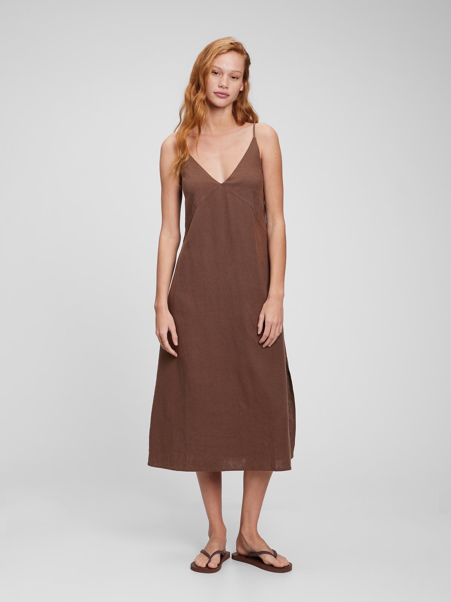 Linen Blend Cami Midi Dress