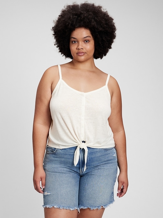 Image number 4 showing, Linen Blend Buttoned Tie-Front Cami