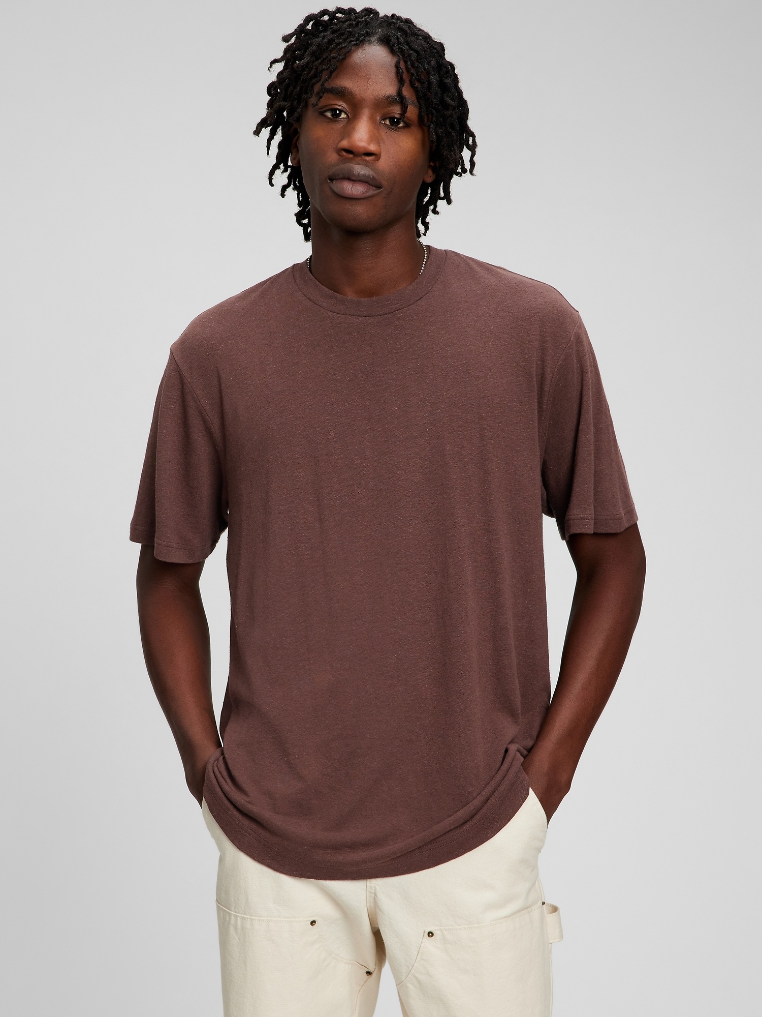 Gap Linen Blend T-Shirt brown. 1