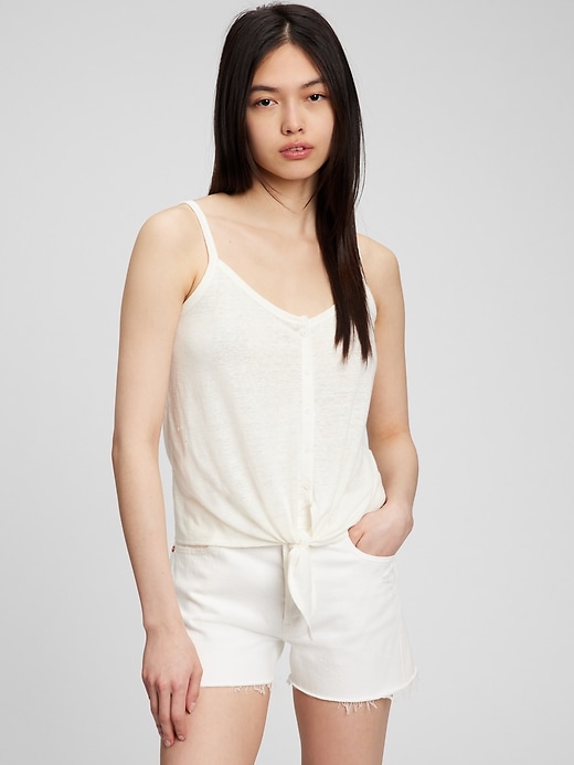 Image number 1 showing, Linen Blend Buttoned Tie-Front Cami