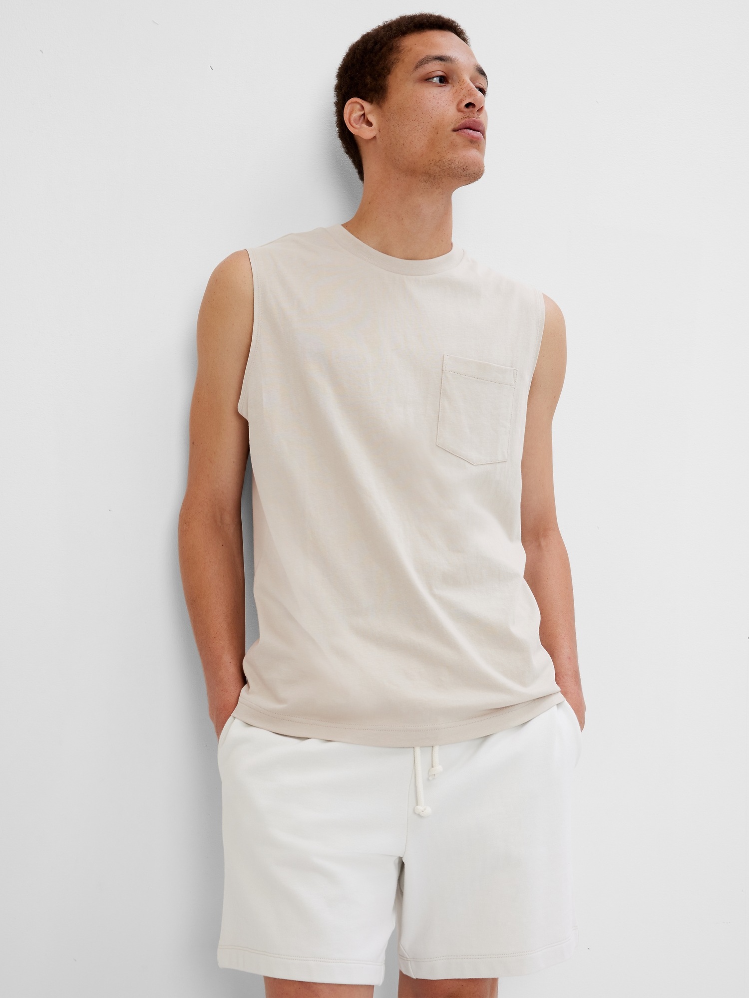 Organic Cotton Muscle Sleeveless Pocket T-Shirt