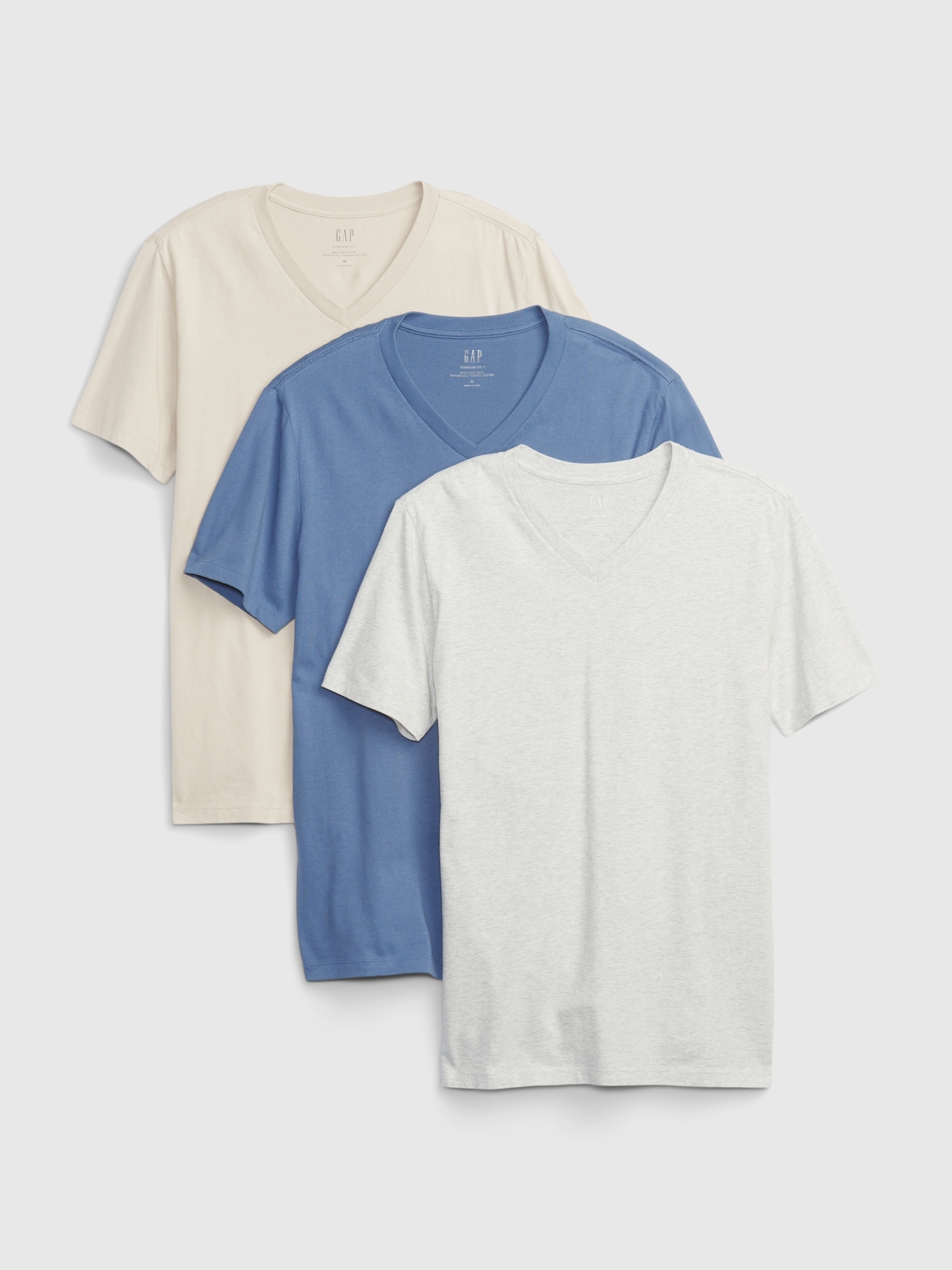 Gap 100% Organic Cotton Standard V-Neck T-Shirt (3-Pack) multi. 1
