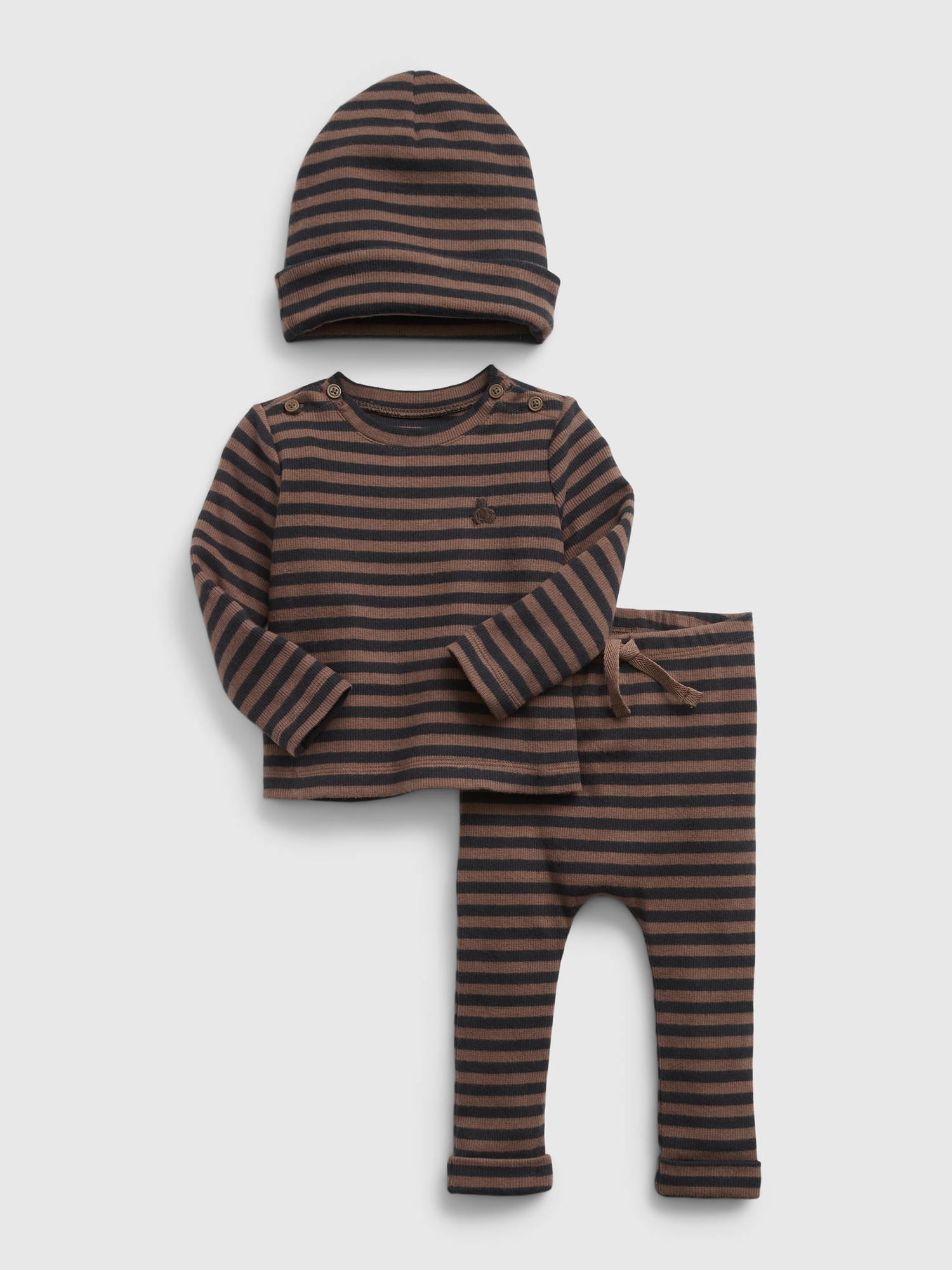 Gap Baby Rib 3-Piece Outfit Set brown. 1