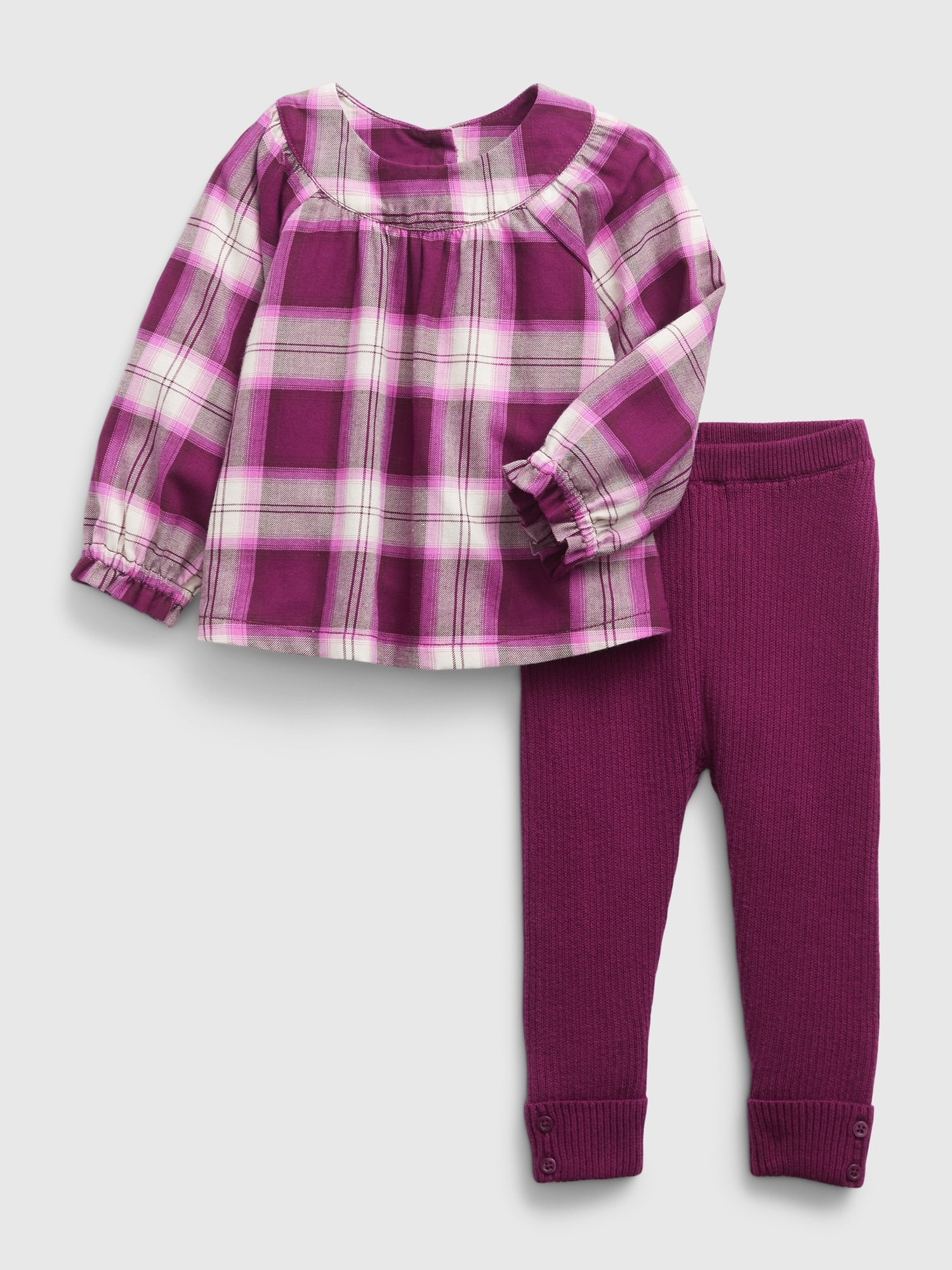 Gap Baby Flannel Two-Piece Outfit Set purple. 1