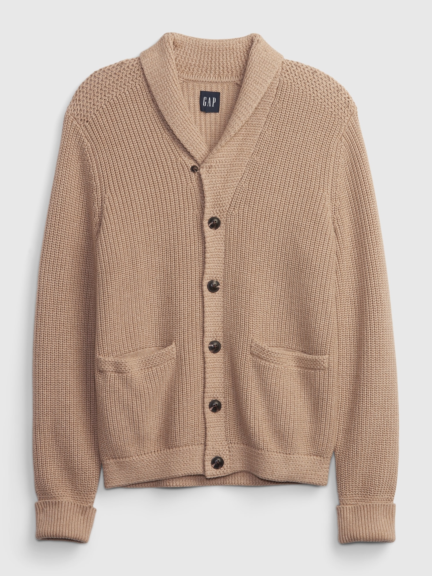 Ribbed Cotton Shawl Collar Cardigan