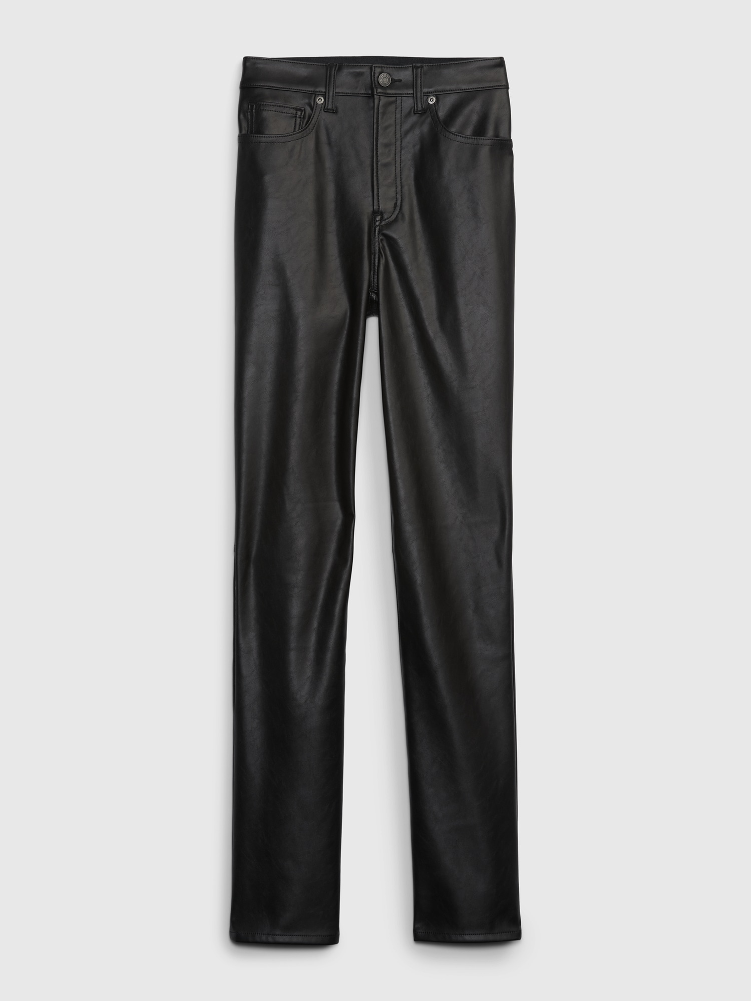 High Rise Vegan Leather Straight Pull-On Pants
