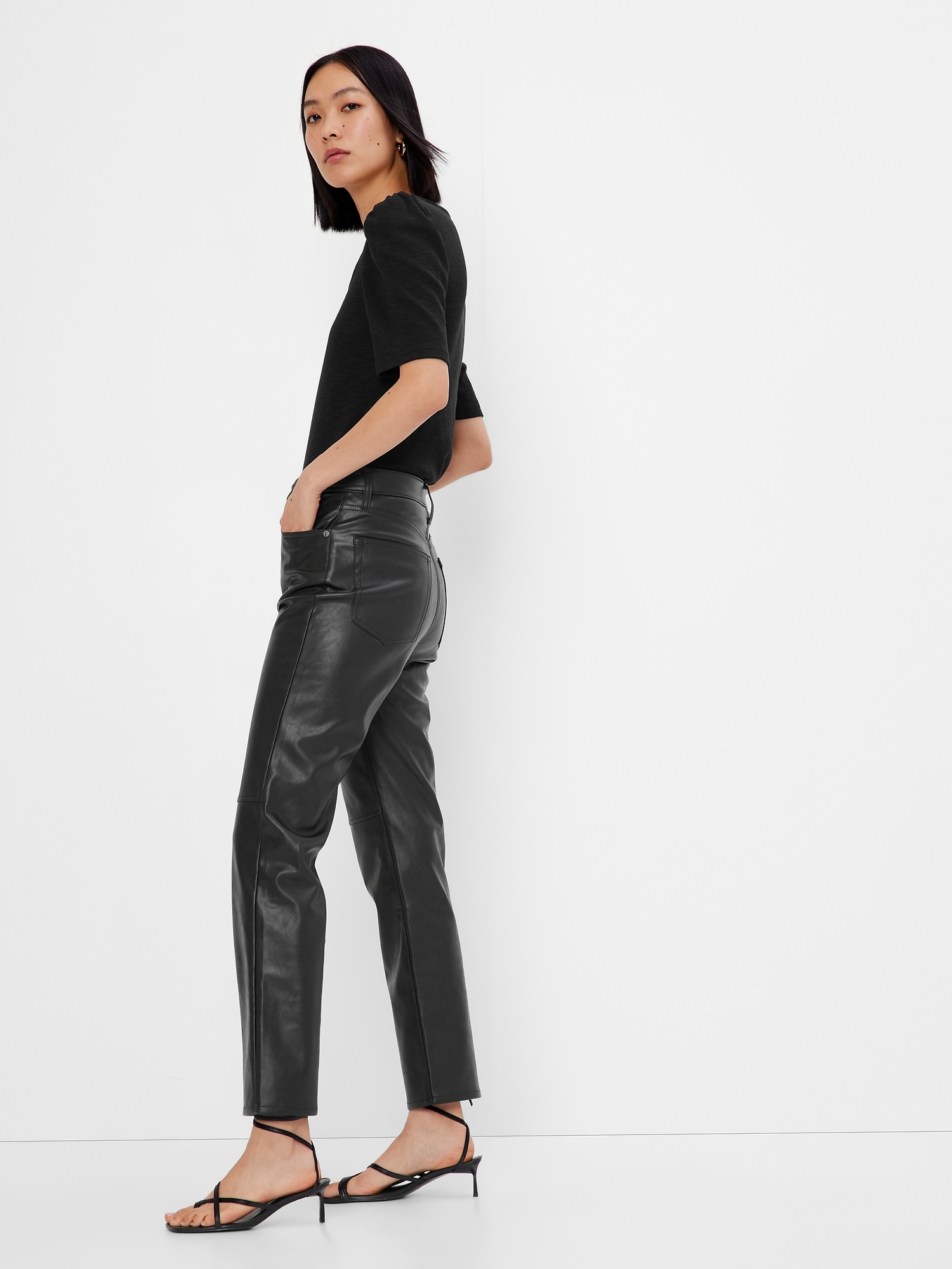 JACEY SUPER HIGHRISE CROPPED JOGGER PANTS COFFEE VEGAN LEATHER