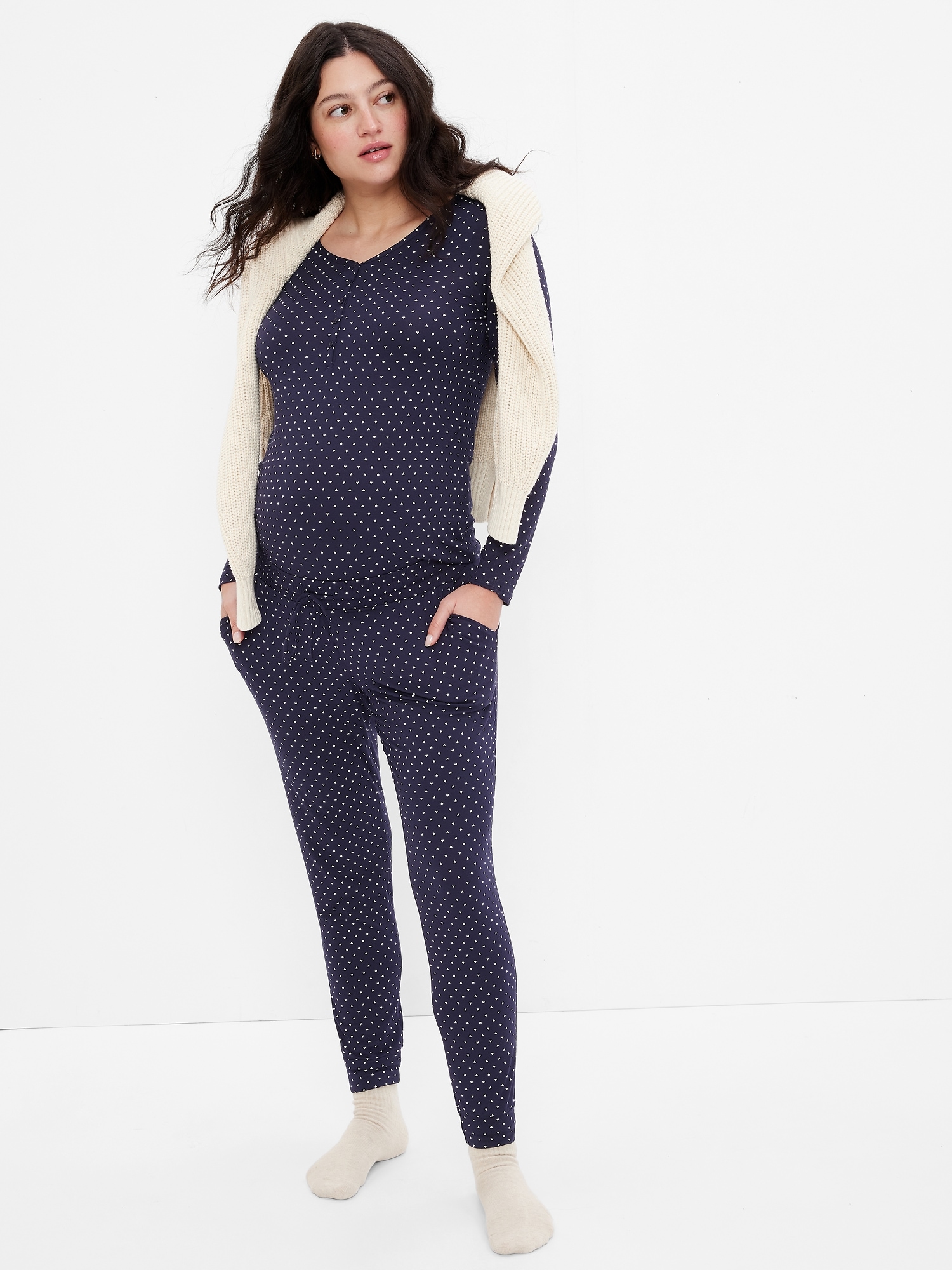 Gap Maternity Modal Henley PJ Set blue. 1