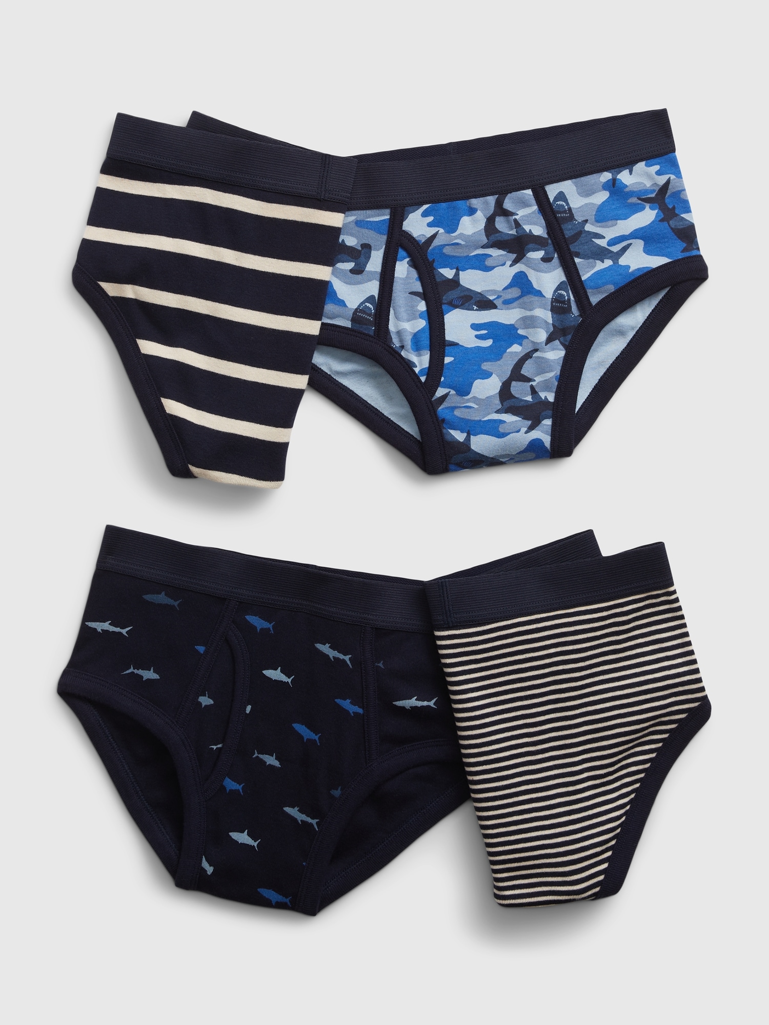 Boys' organic cotton briefs with striped waistband, melange grey, Kids'  Underwear