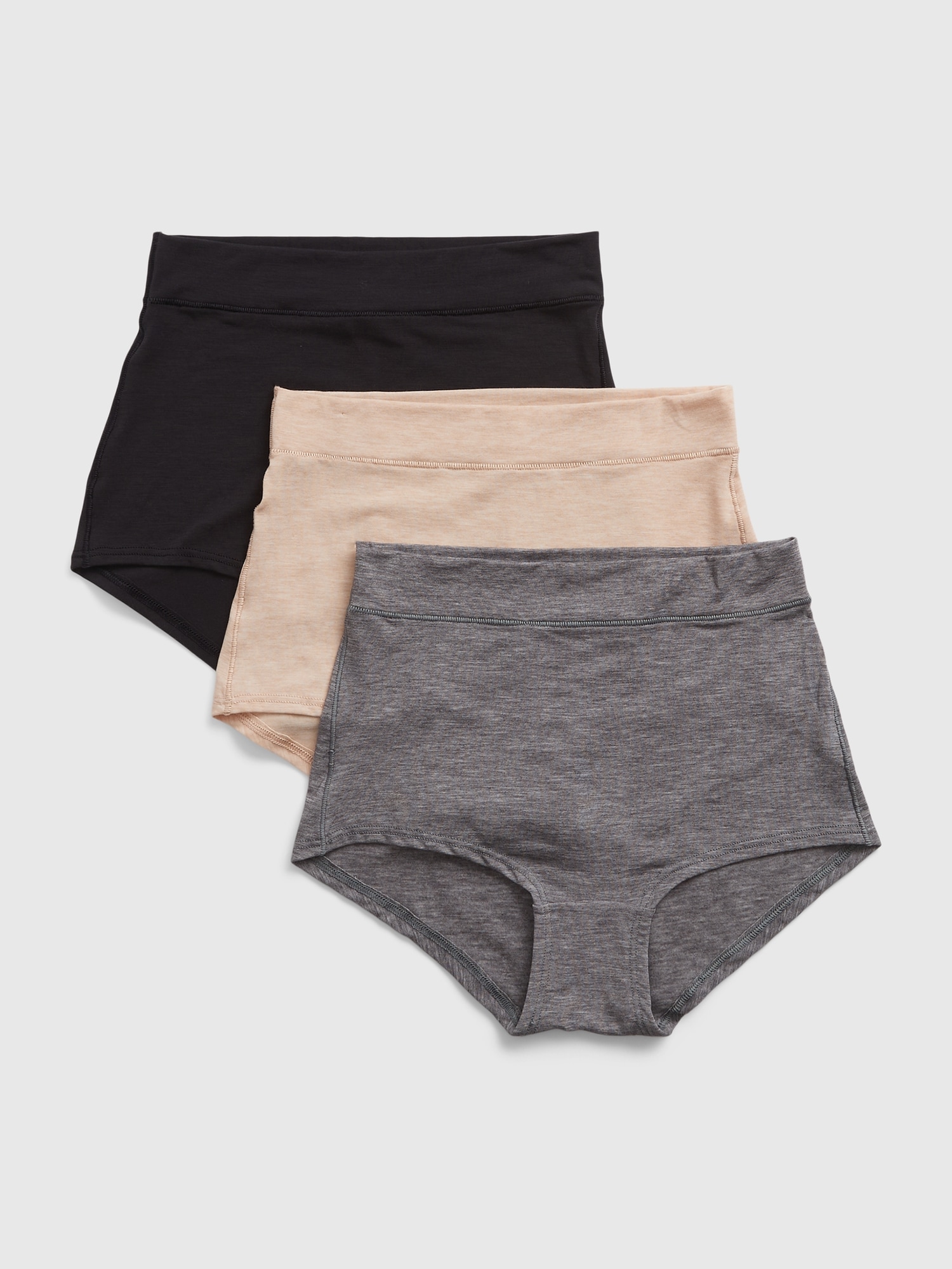  Underwear, Cotton Boyshort Panties For Women, Assorted  Colors, 3-Pack, Denim Heather/Grey Heather/Pink Stripe