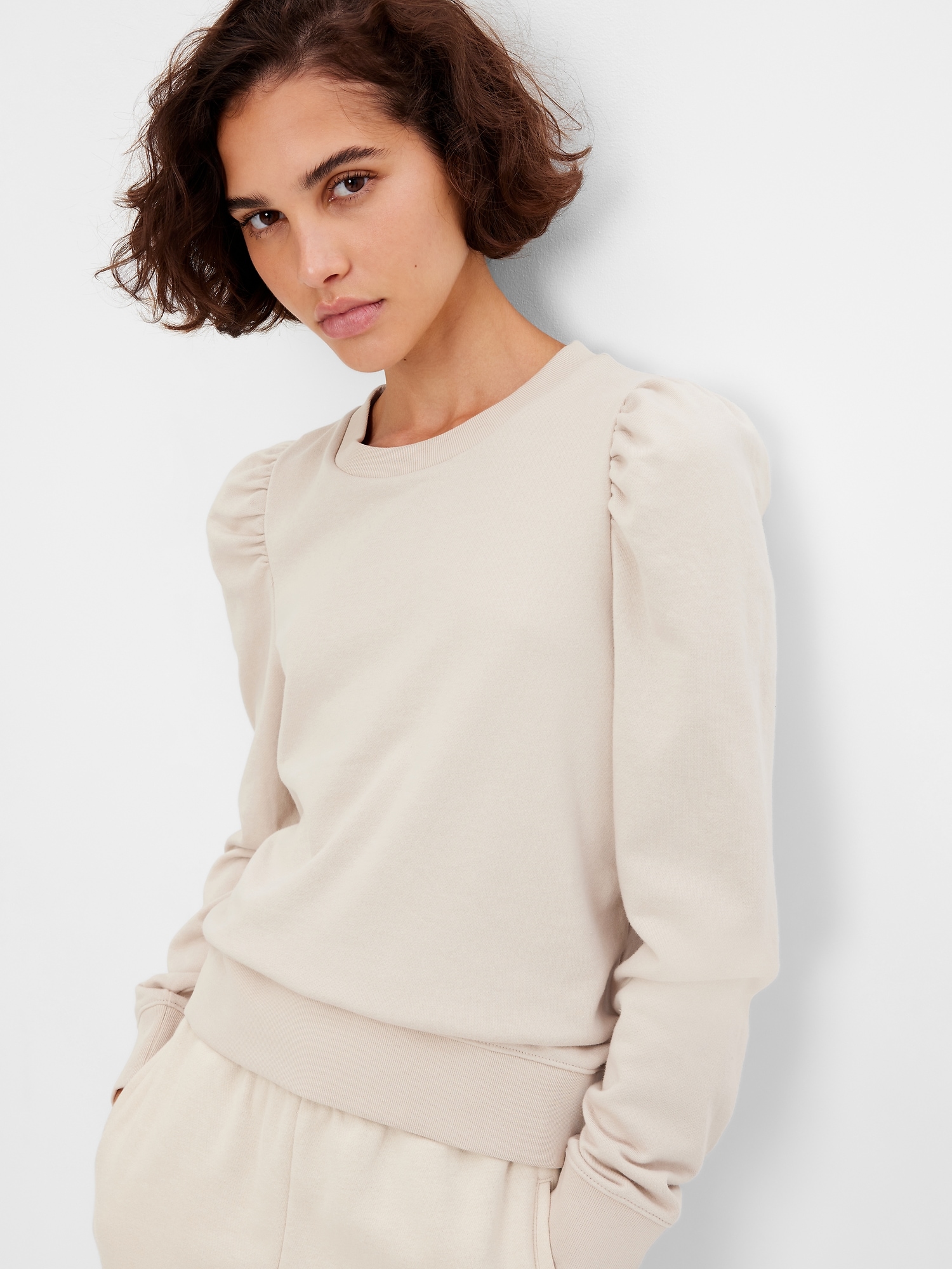 Puff-sleeve French terry sweatshirt, Contemporaine, Shop Women's Long  Sleeves