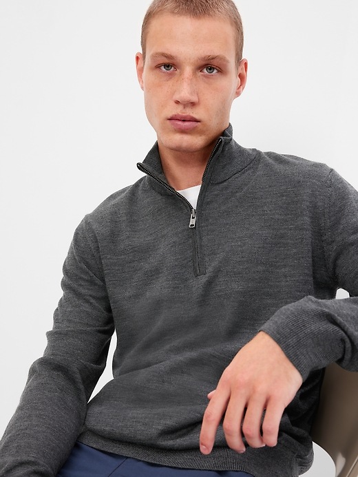 View large product image 1 of 1. Half-Zip Merino Mockneck Sweater