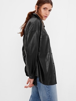 Vegan Leather Shirt Jacket | Gap