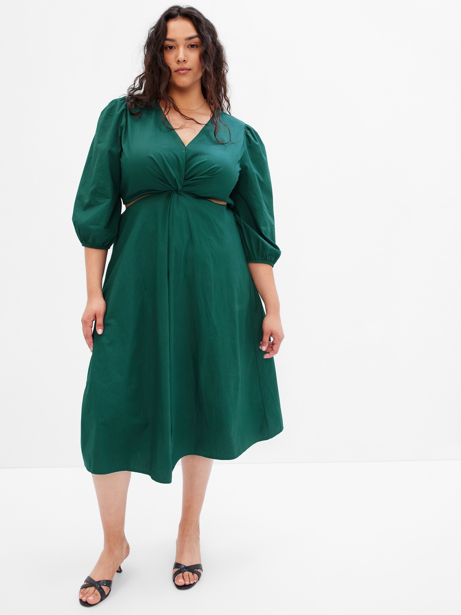 Puff Sleeve Cutout Midi Dress | Gap