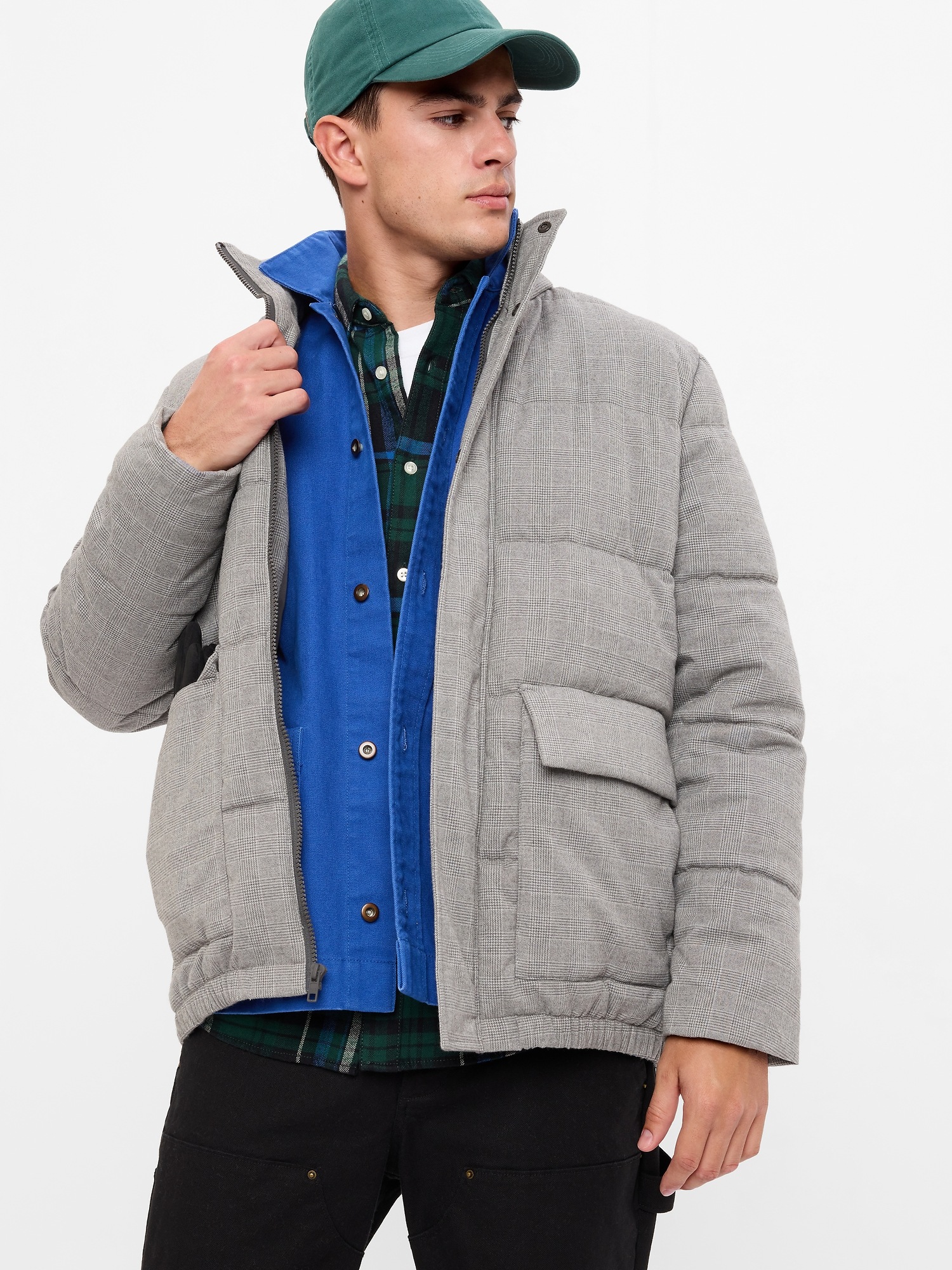 Plaid puffer deals jacket mens