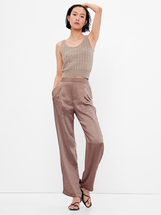 Image number 1 showing, High Rise Pleated Satin Trousers