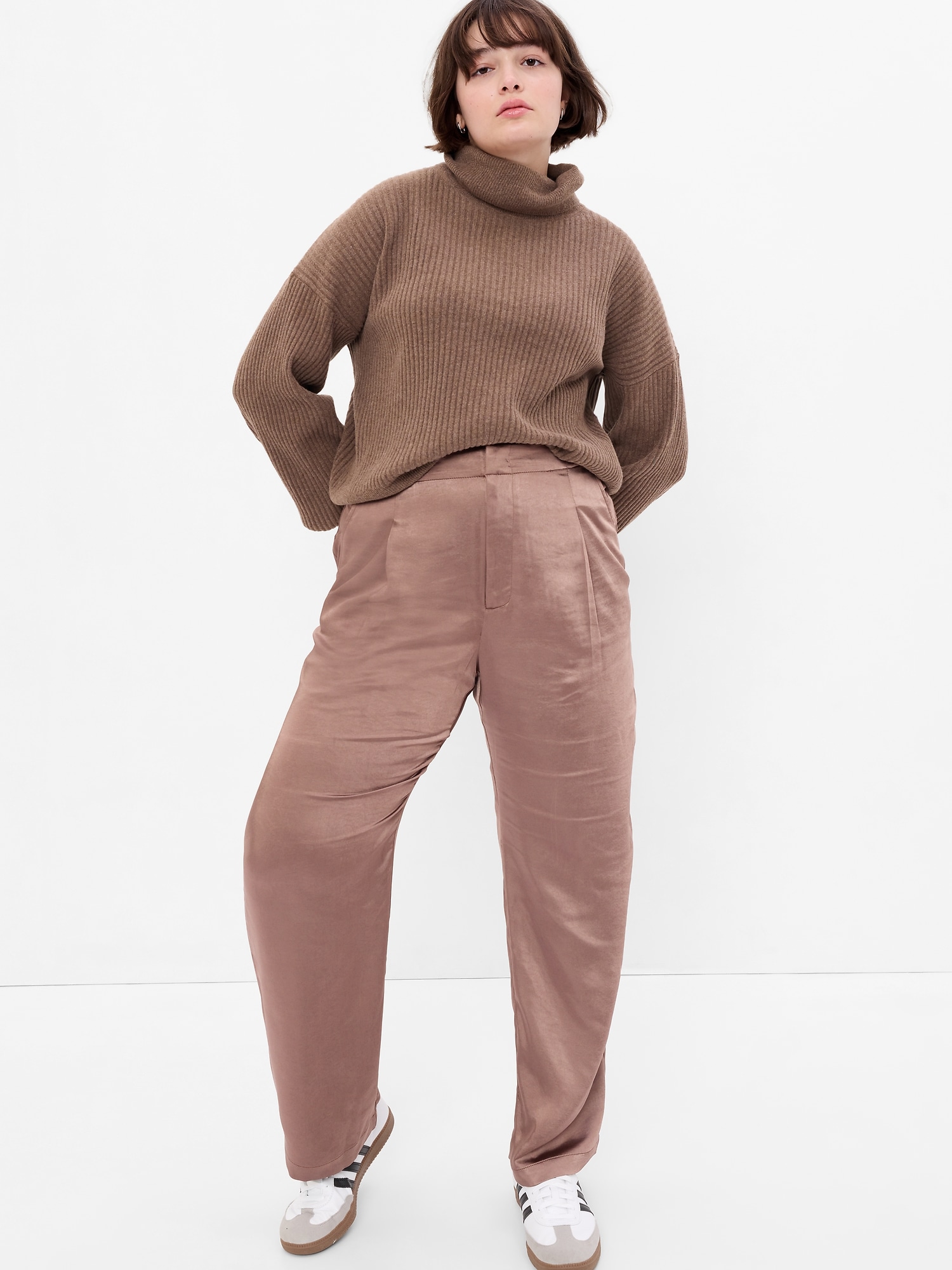 High Rise Pleated Satin Trousers