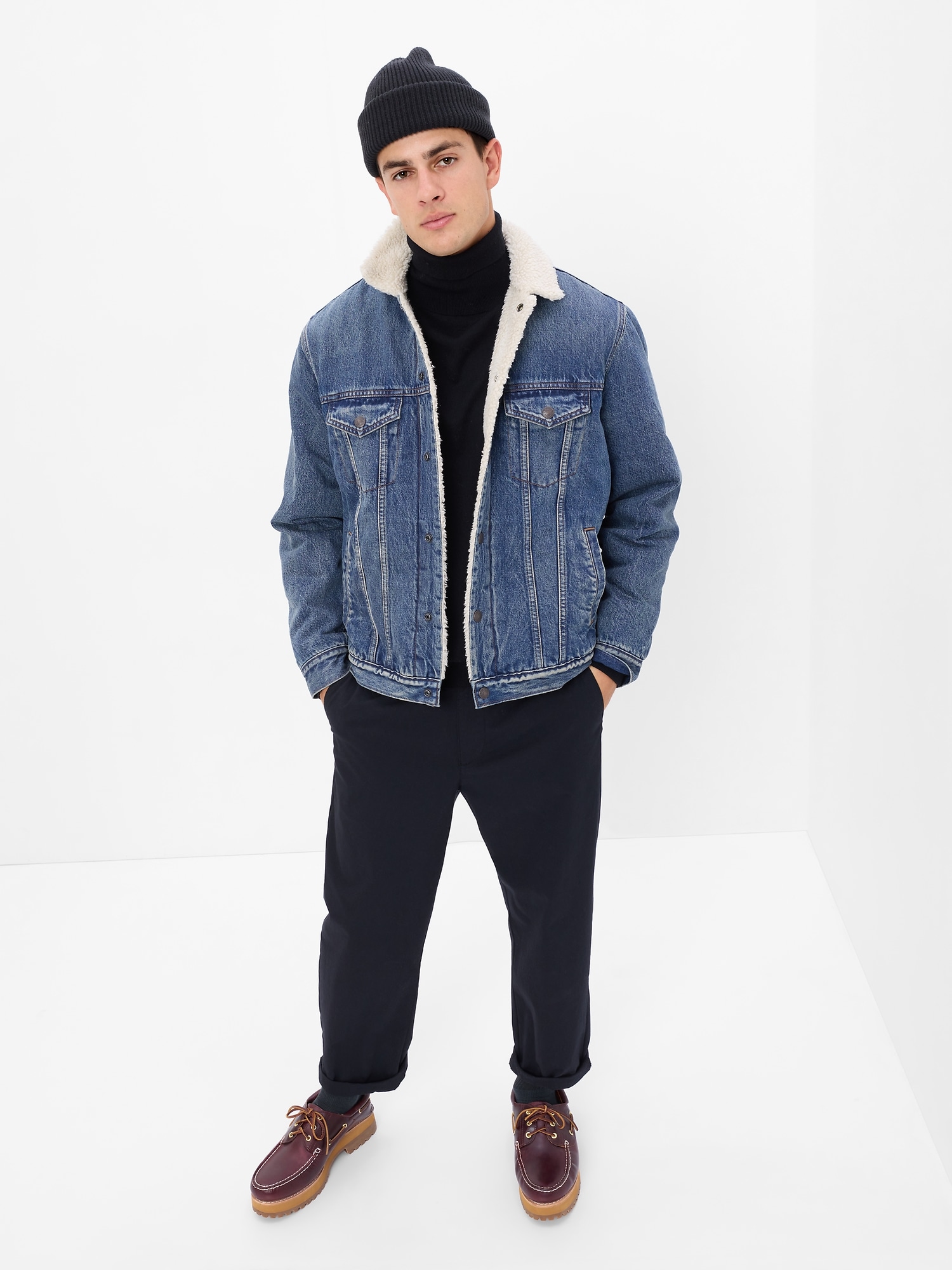 Long denim hot sale sherpa jacket