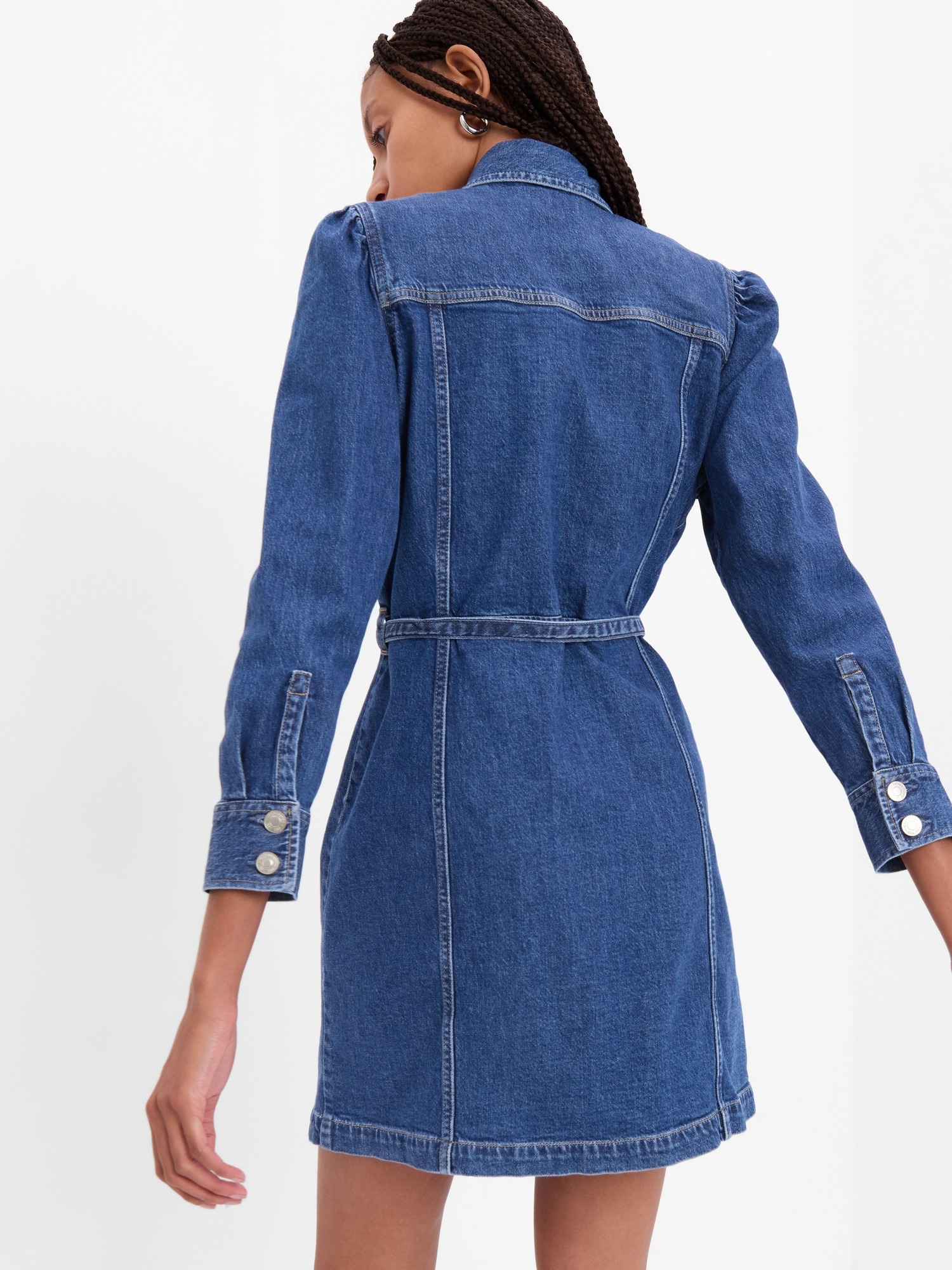 Puff Sleeve Denim Mini Dress with Washwell | Gap